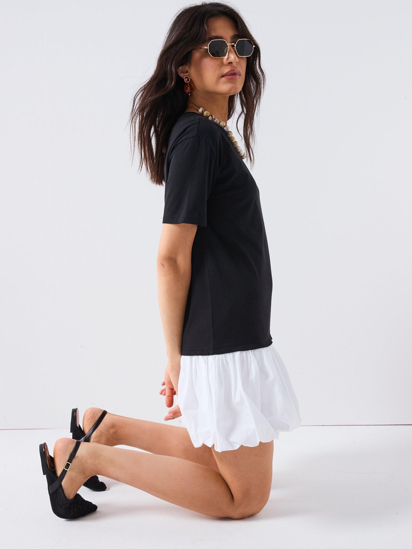 Image 5 of 6 of V by Very Puff Ball Crew Neck Mini Dress - Black