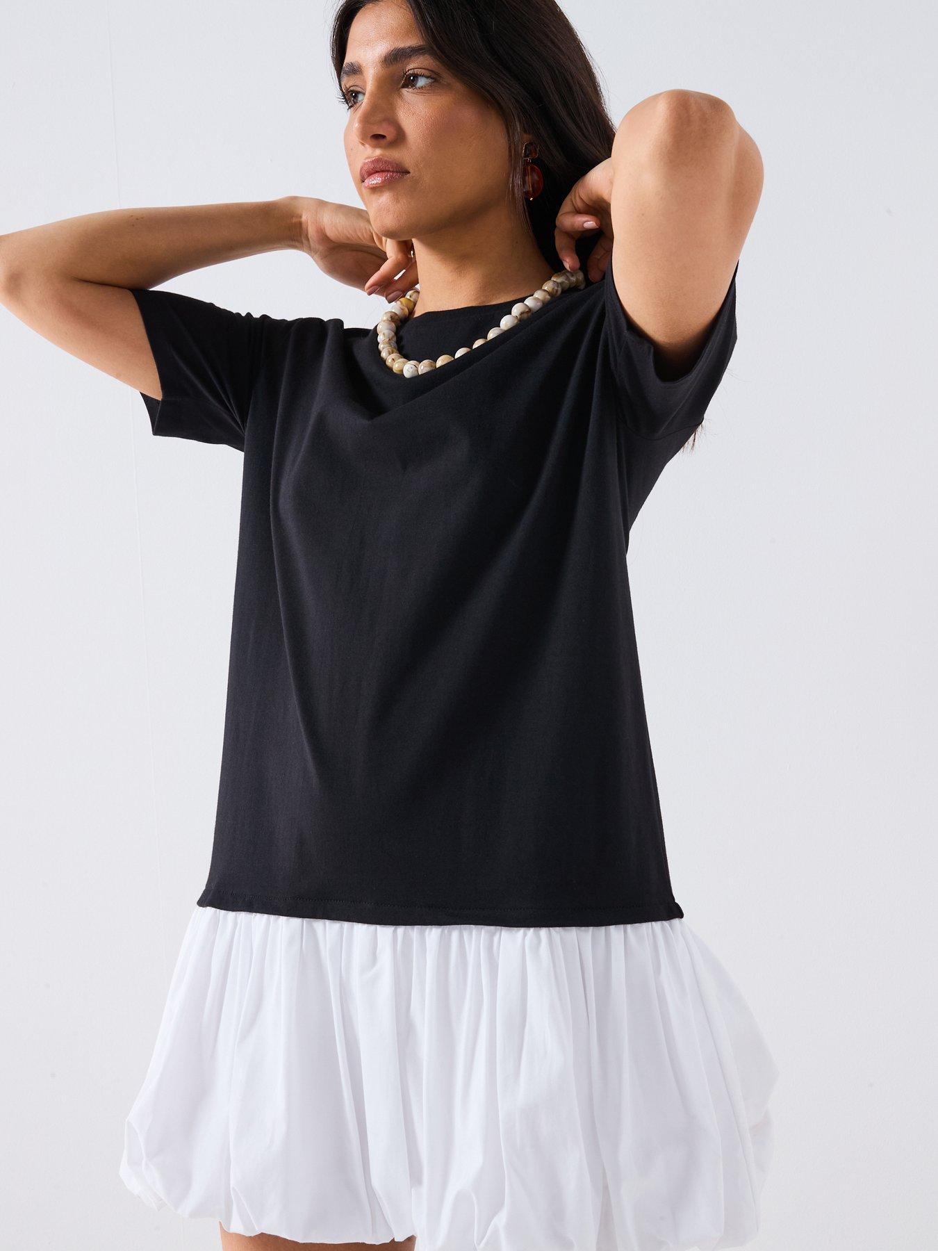 Image 6 of 6 of V by Very Puff Ball Crew Neck Mini Dress - Black