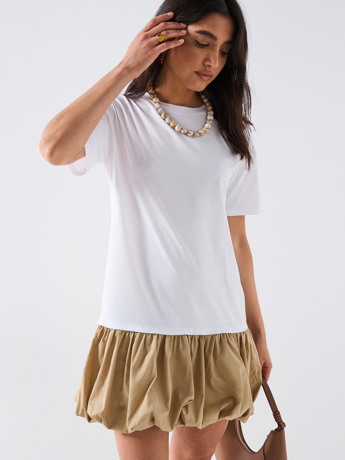 undefined Puff Ball Crew Neck Mini Dress