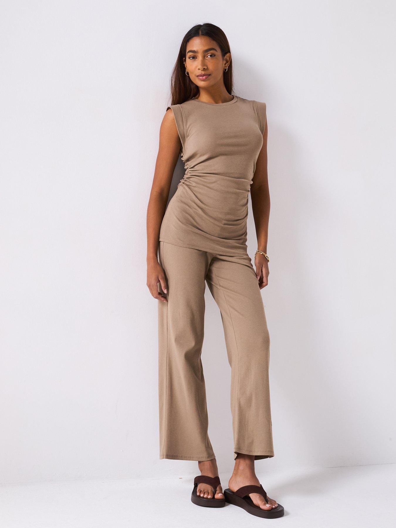 undefined Rib Grown On Sleeve Dipped Hem Top Co-Ord - Green