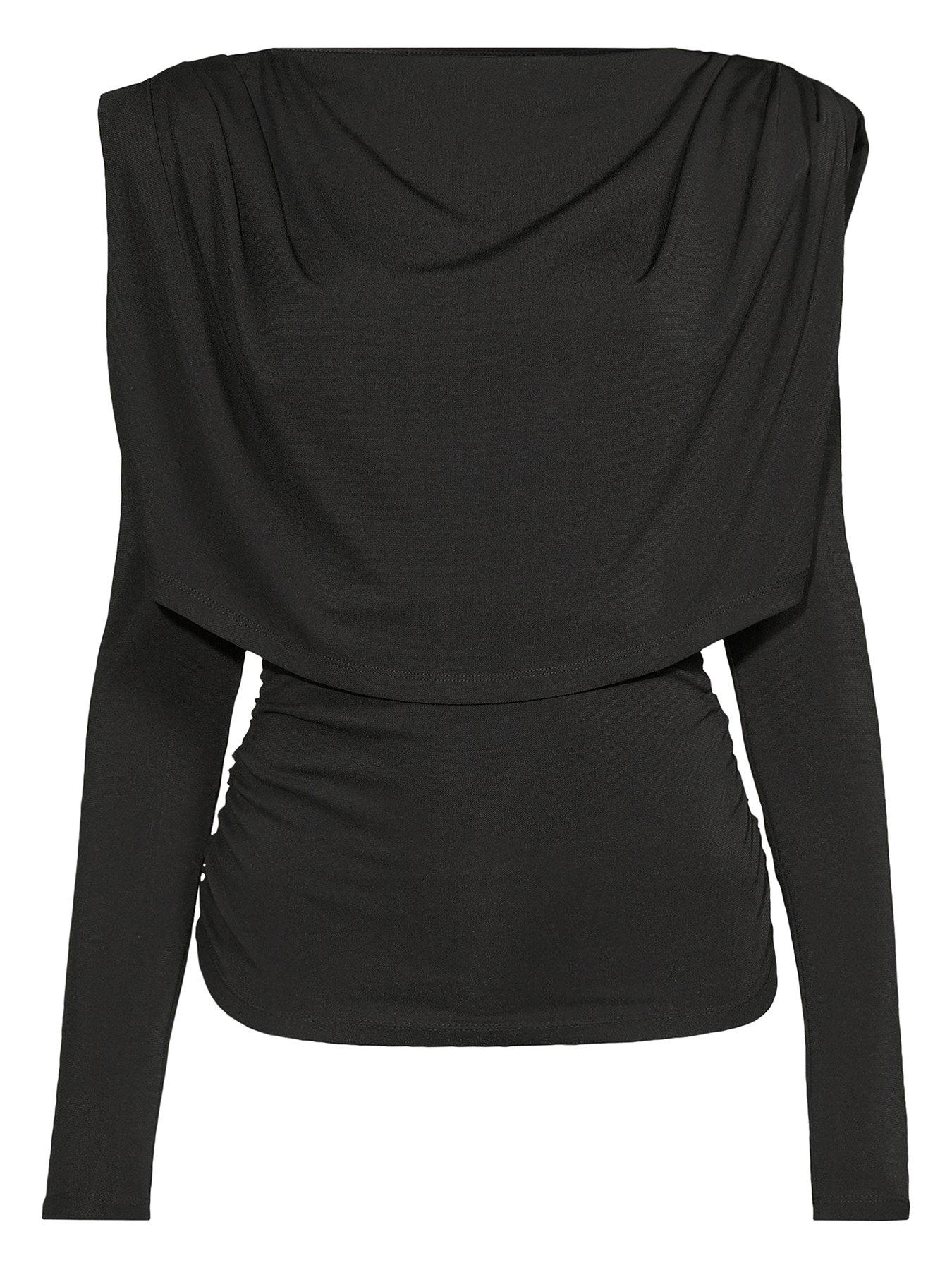 Image 4 of 4 of Michelle Keegan Draped Long Sleeve Top - Black