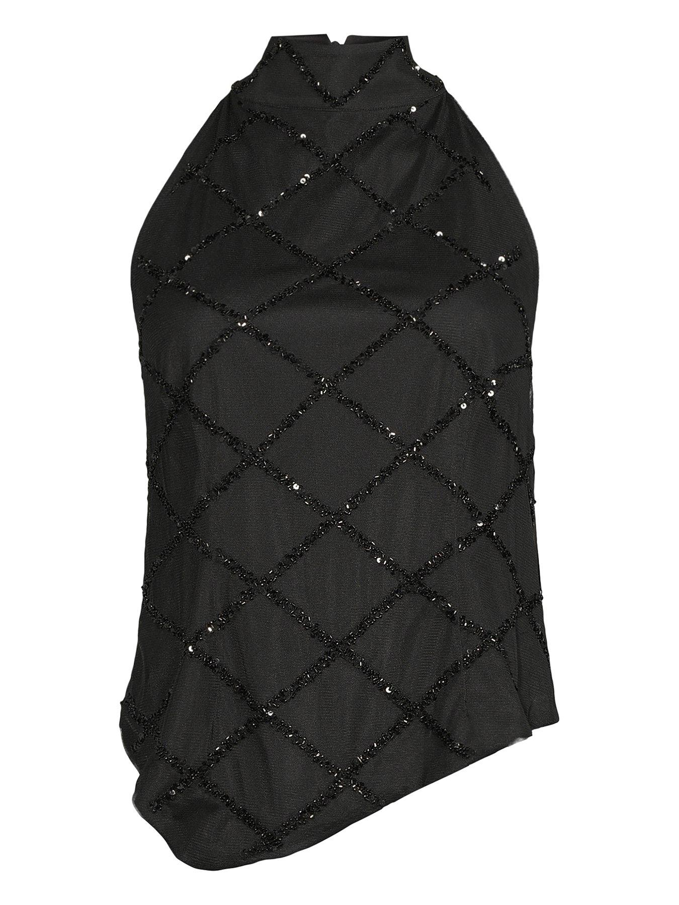 Image 5 of 5 of Michelle Keegan Hand Embellished Halter Top - Black