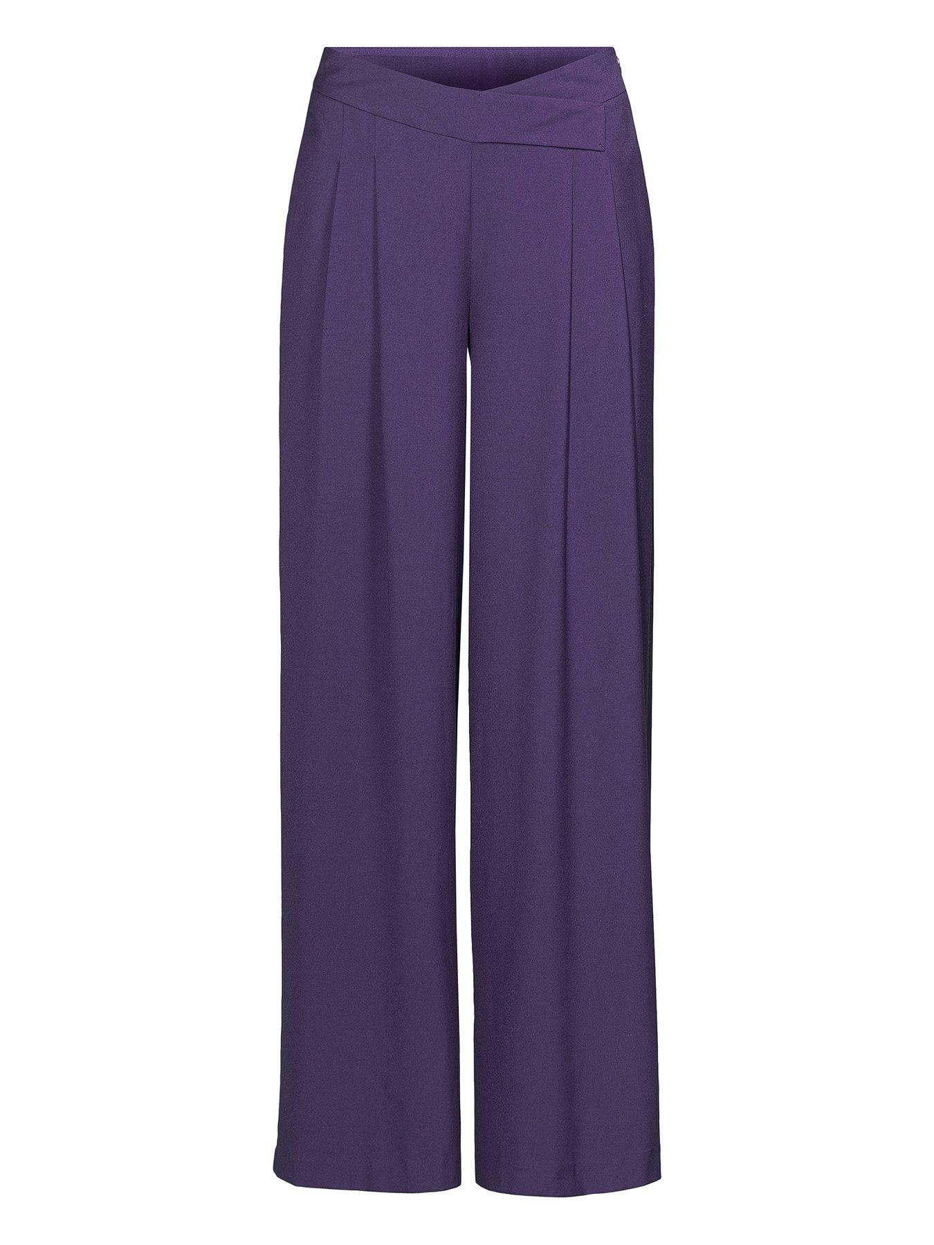 Image 3 of 3 of Michelle Keegan Wide Leg Wrap Detail Tailored Trousers - Purple