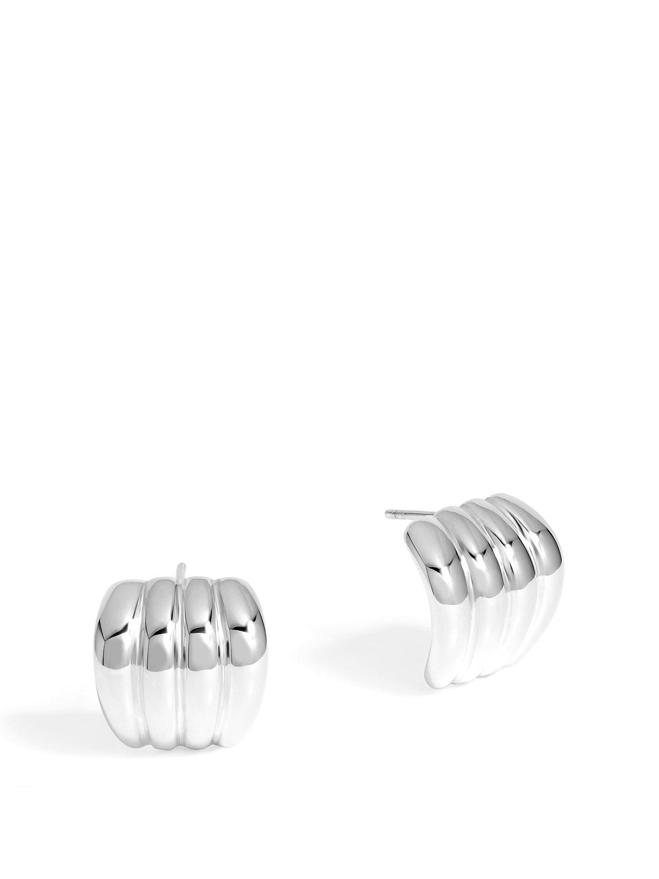 undefined Silver Plated Ridge Stud Earrings