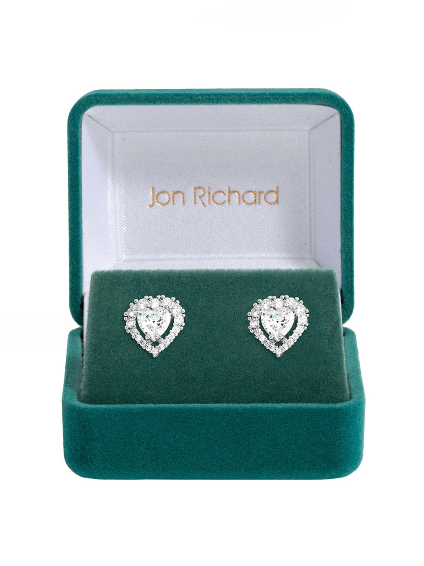 undefined Rhodium Plated Cubic Zirconia Heart Stud Earrings - Gift Boxed