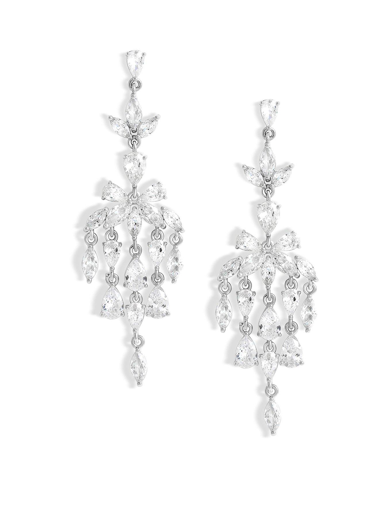 undefined Rhodium Plated Cubic Zirconia Floral Statement Earrings