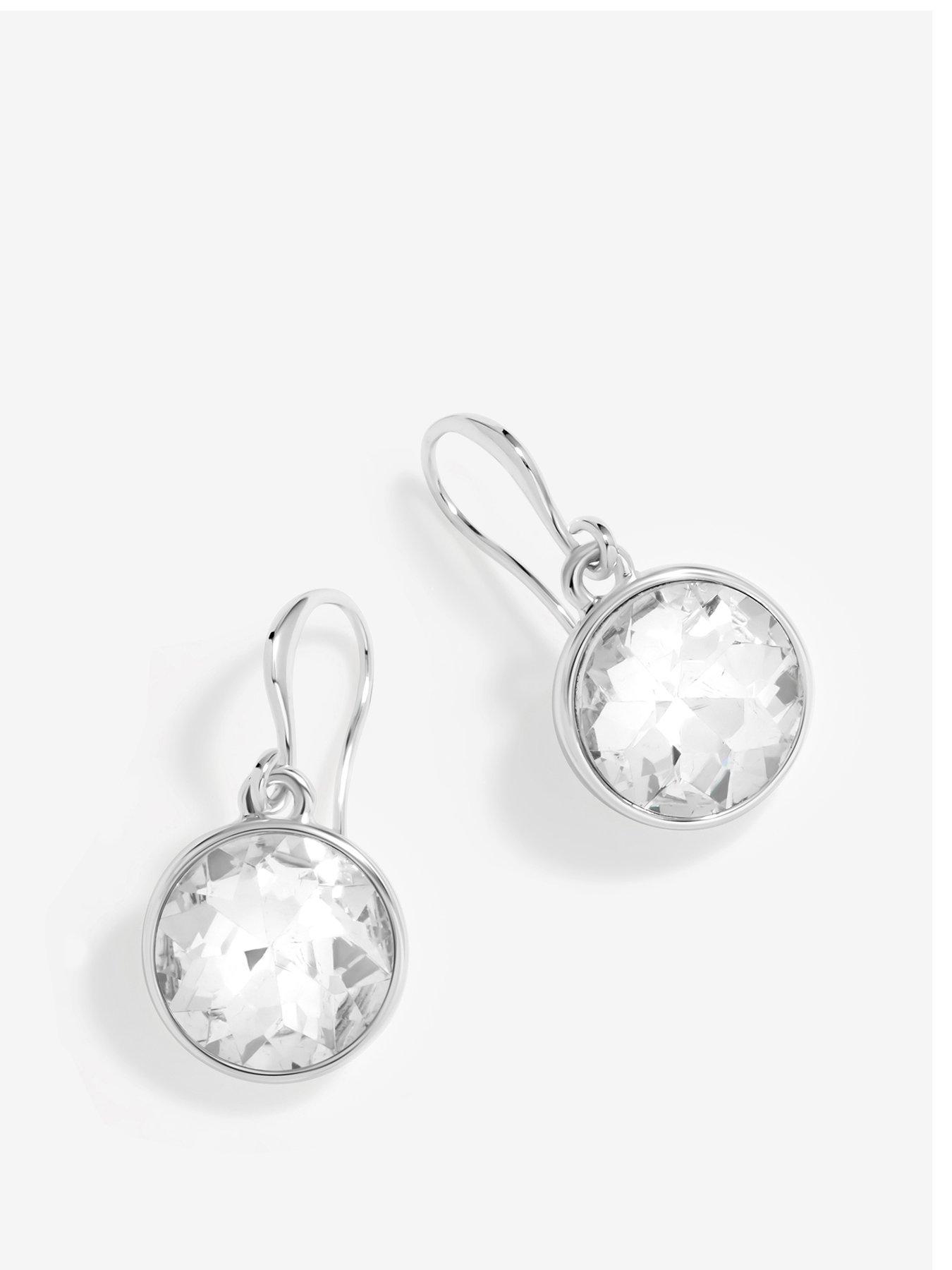 Image of Mood Silver Crystal Round Fish Hook Drop Earrings