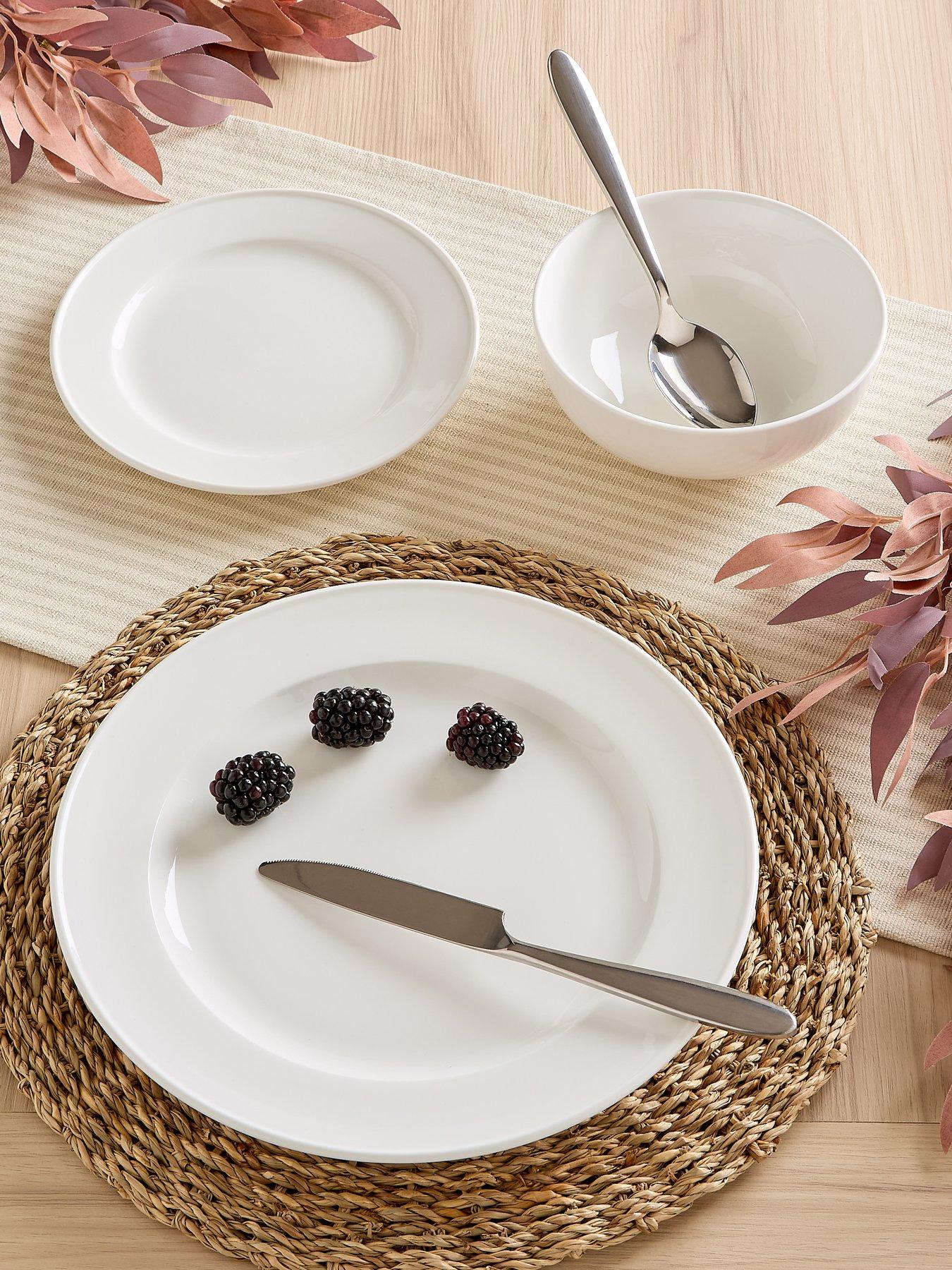 WATERSIDE Professional Alumina White Porcelain Rim 12-Piece Dinner Set