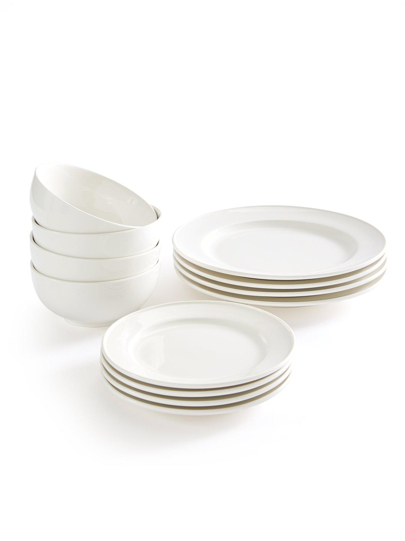 Image 3 of 5 of WATERSIDE Professional Alumina White Porcelain Rim 12-Piece Dinner Set