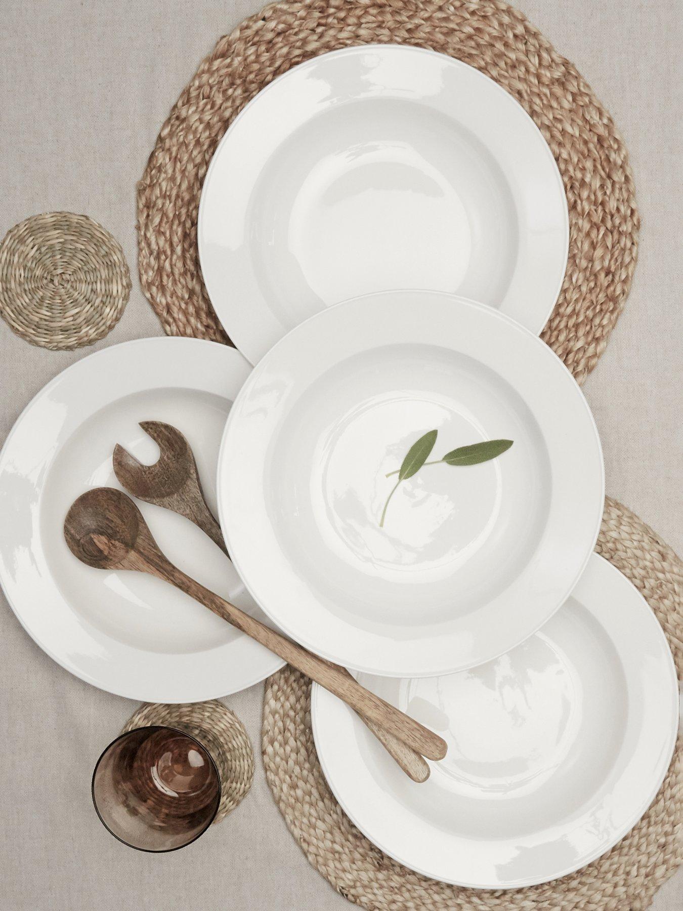 Product photograph of Waterside Professional Alumina White Porcelain Rim 4-piece Pasta Bowl Set from very.co.uk