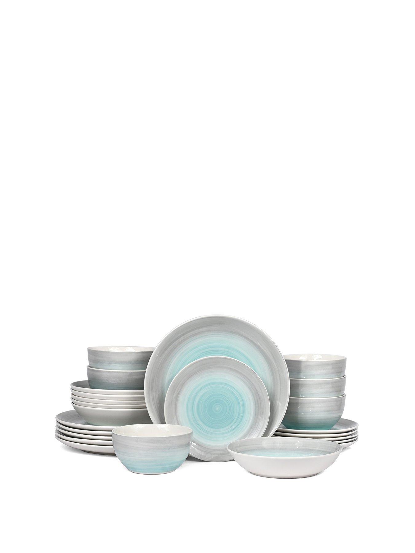 WATERSIDE Spinwash 24-Piece Blue and Grey Dinner Set