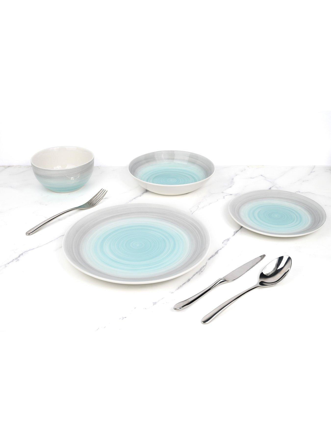 Image 2 of 6 of WATERSIDE Spinwash 24-Piece Blue and Grey Dinner Set