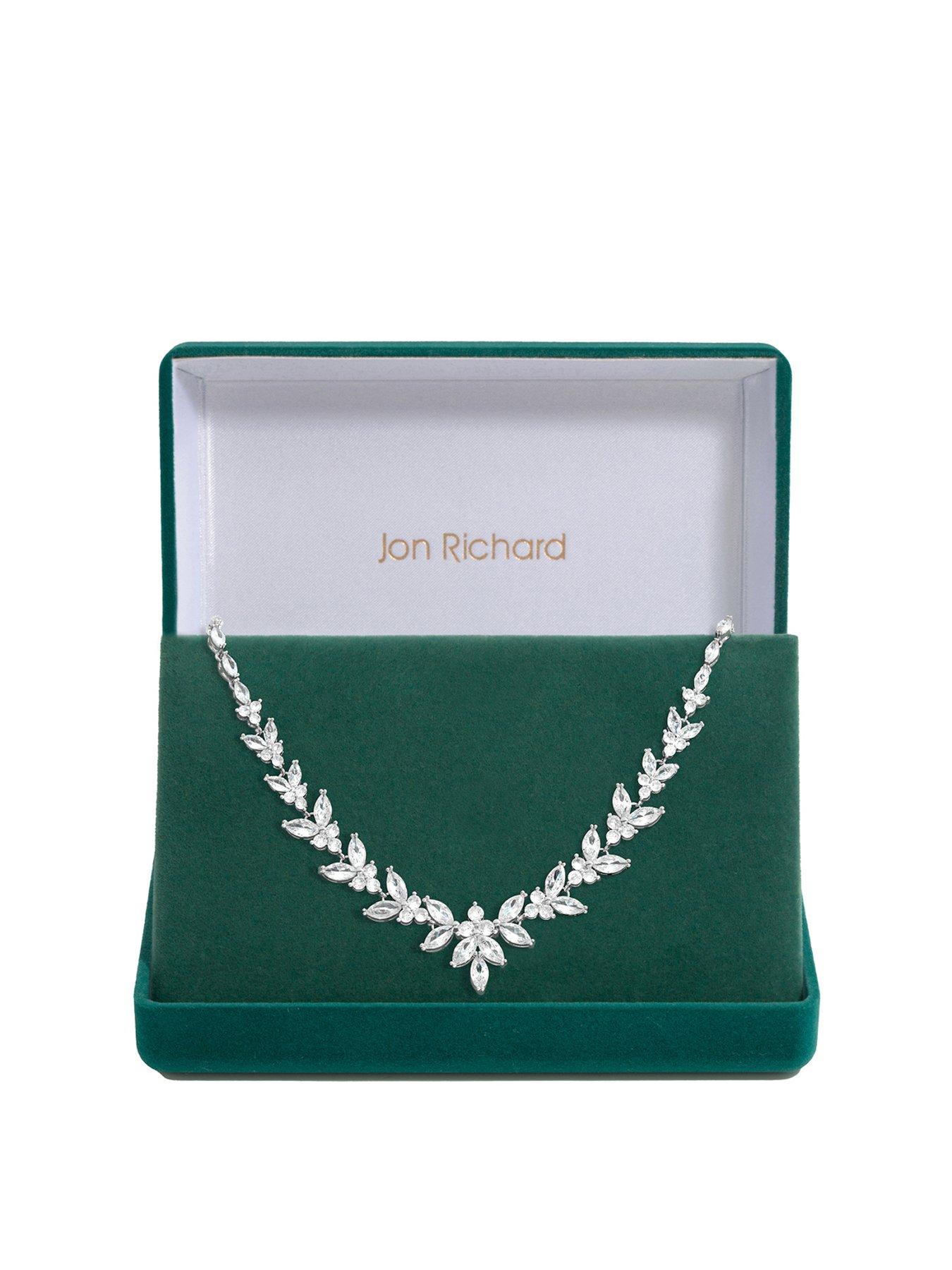 undefined Rhodium Plated Cubic Zirconia Statement Floral Necklace - Gift Boxed
