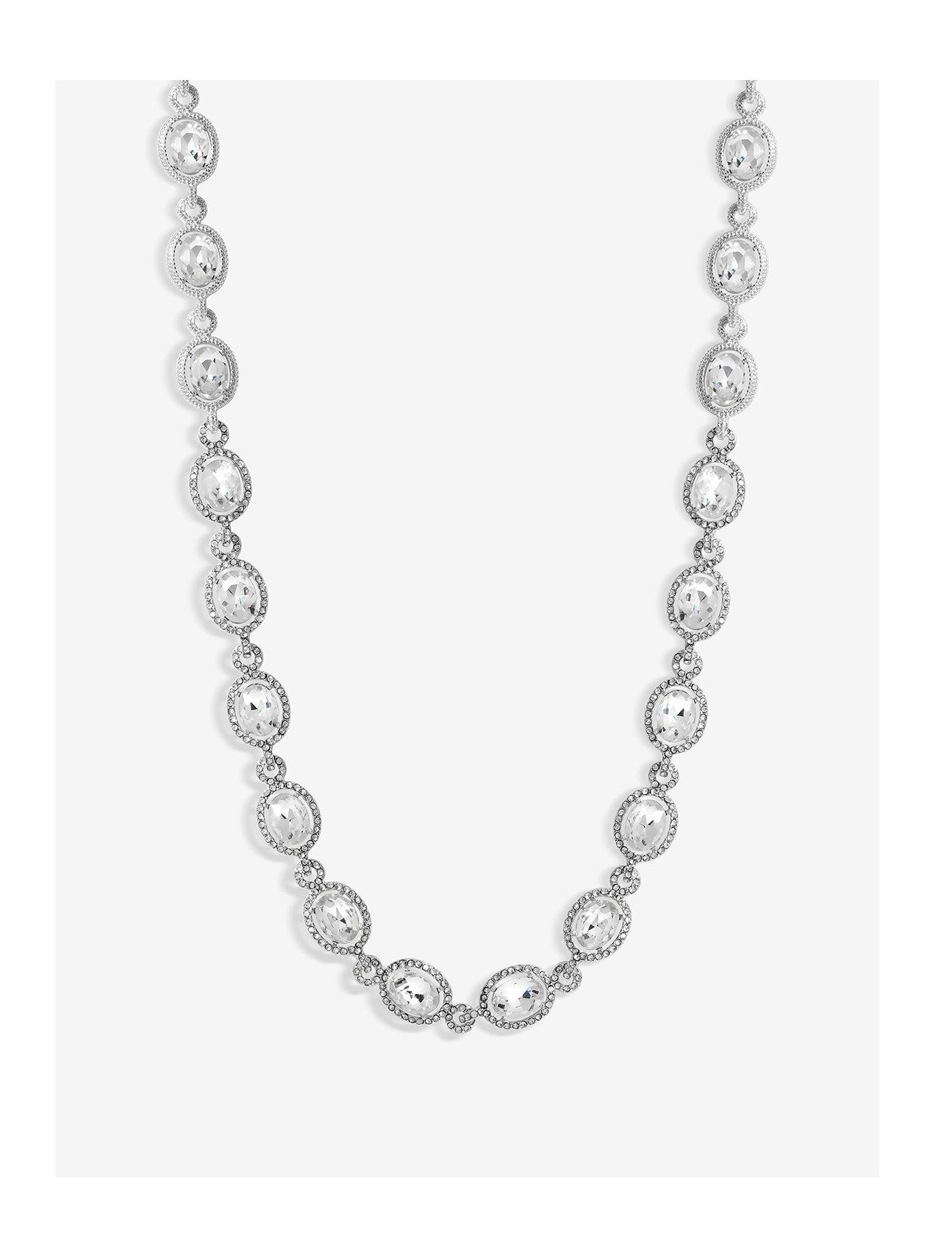 undefined Silver Plated Crystal Halo Necklace