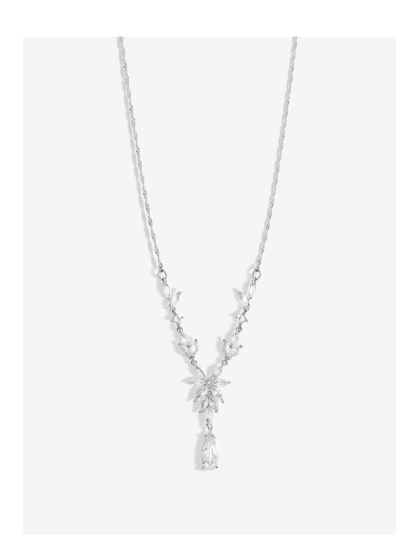 undefined Rhodium Plated Cubic Zirconia Floral Y Necklace
