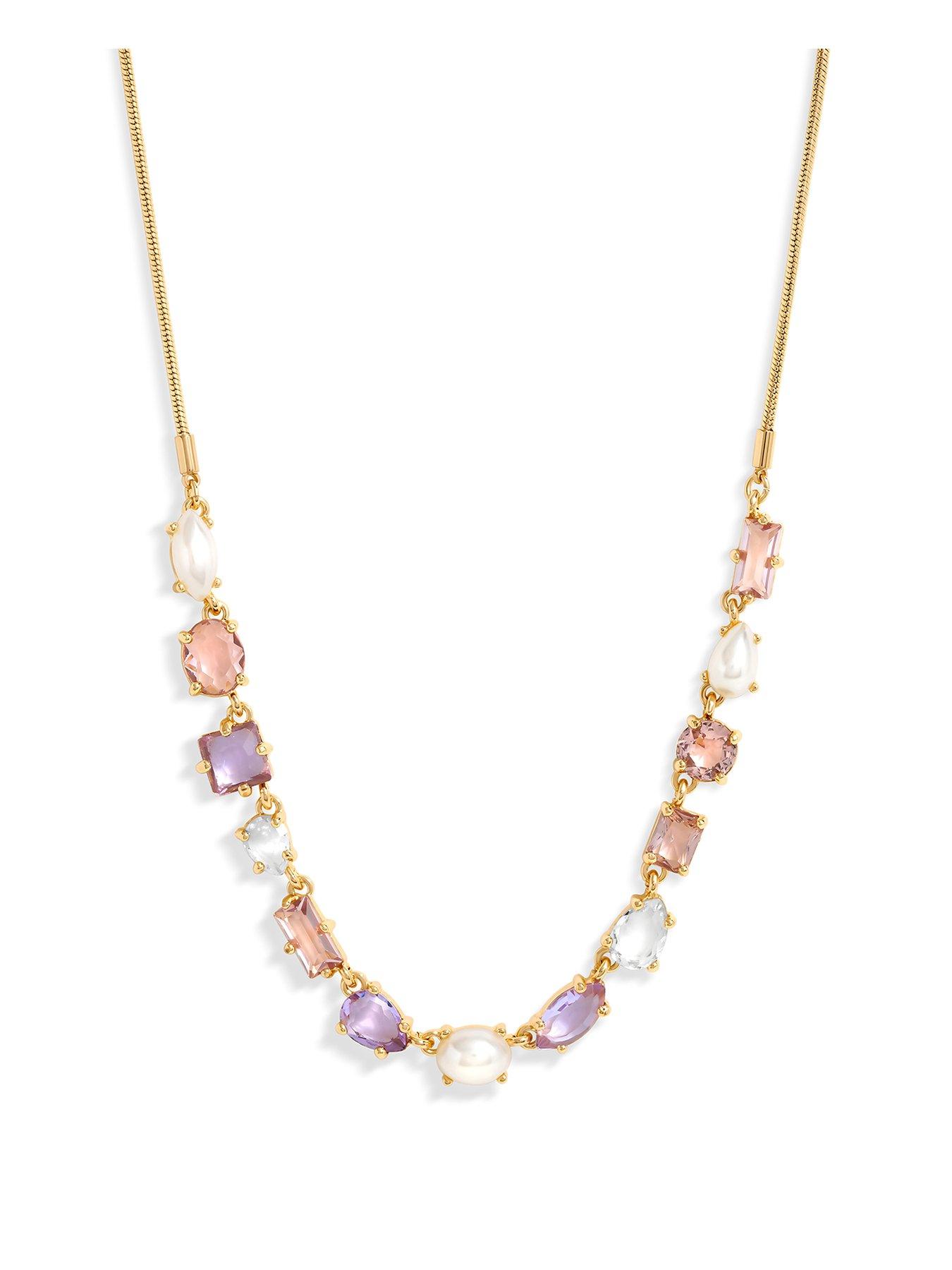 undefined Gold Romantic Crystal And Pearl Mixed Stone Allway Necklace
