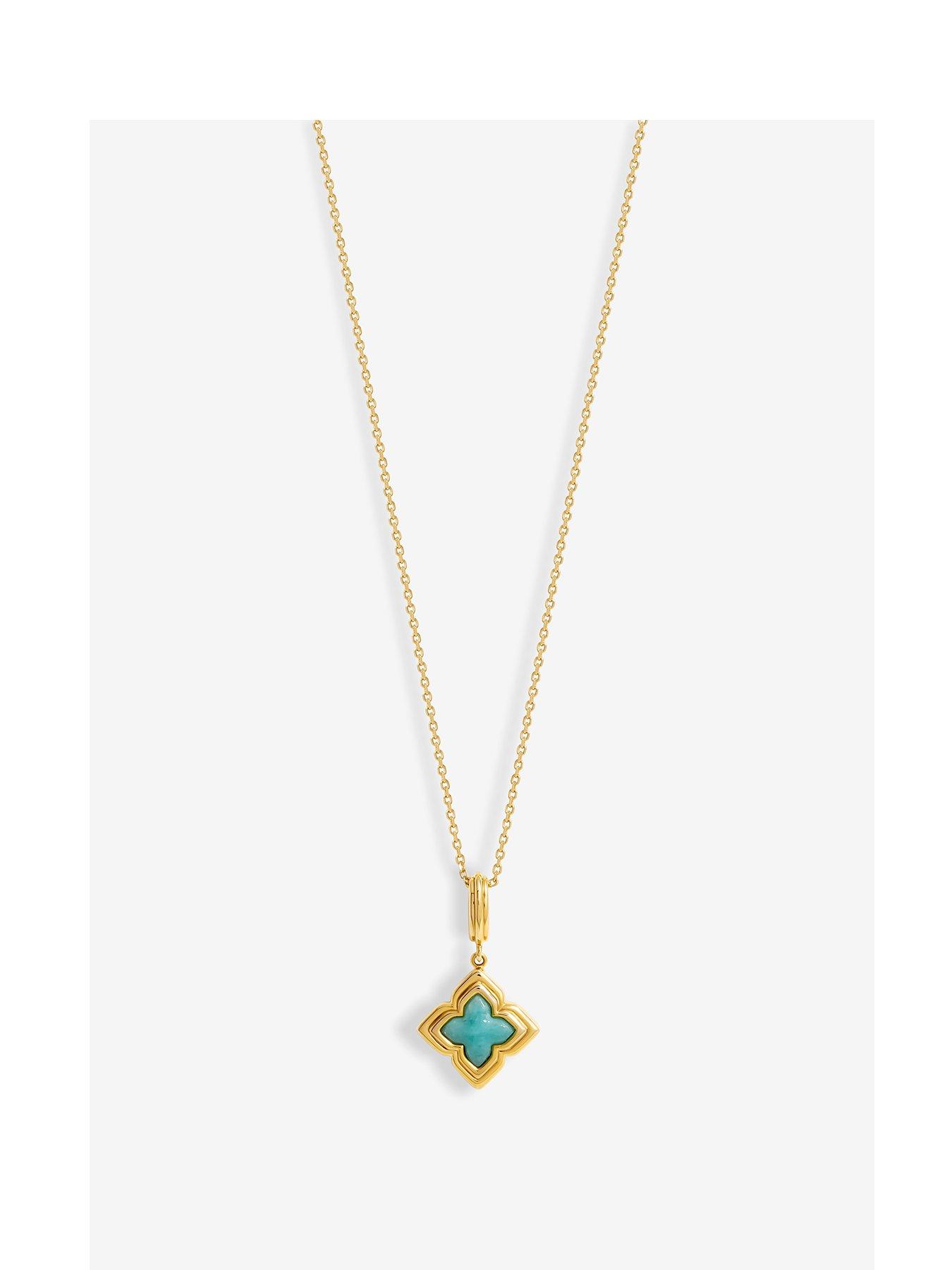 undefined Gold Plated Aquamarine Clover Pendant - Gift Pouch