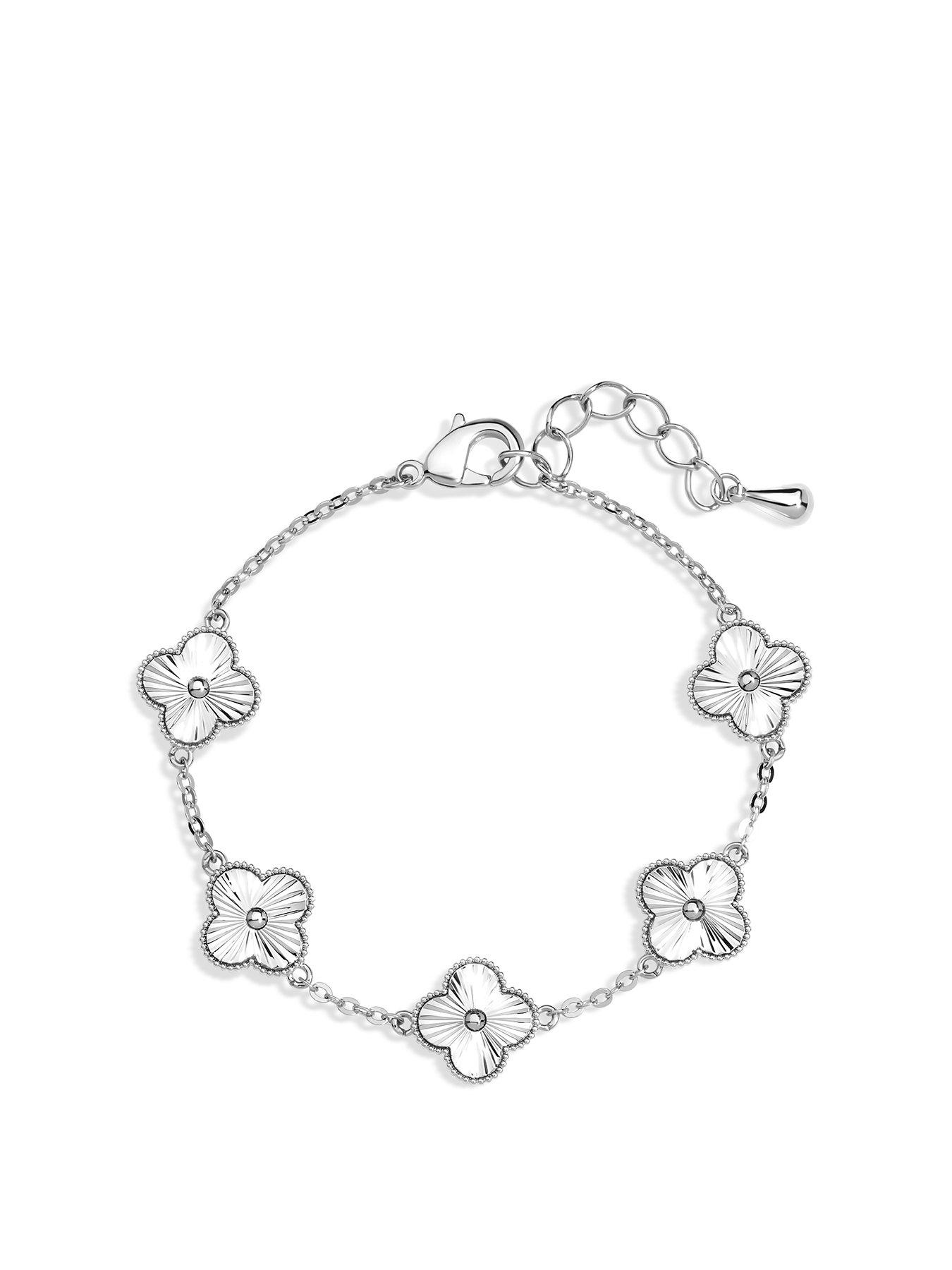 undefined Silver Plated Diamond Cut Clover Bracelet