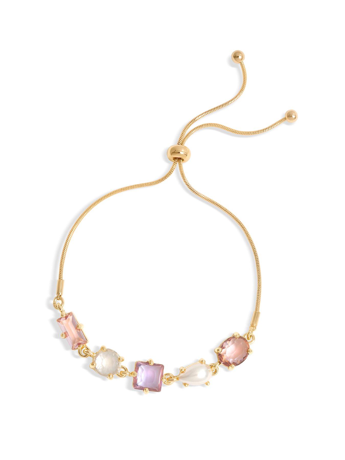 undefined Gold Romantic Crystal And Pearl Mixed Stone Toggle Bracelet