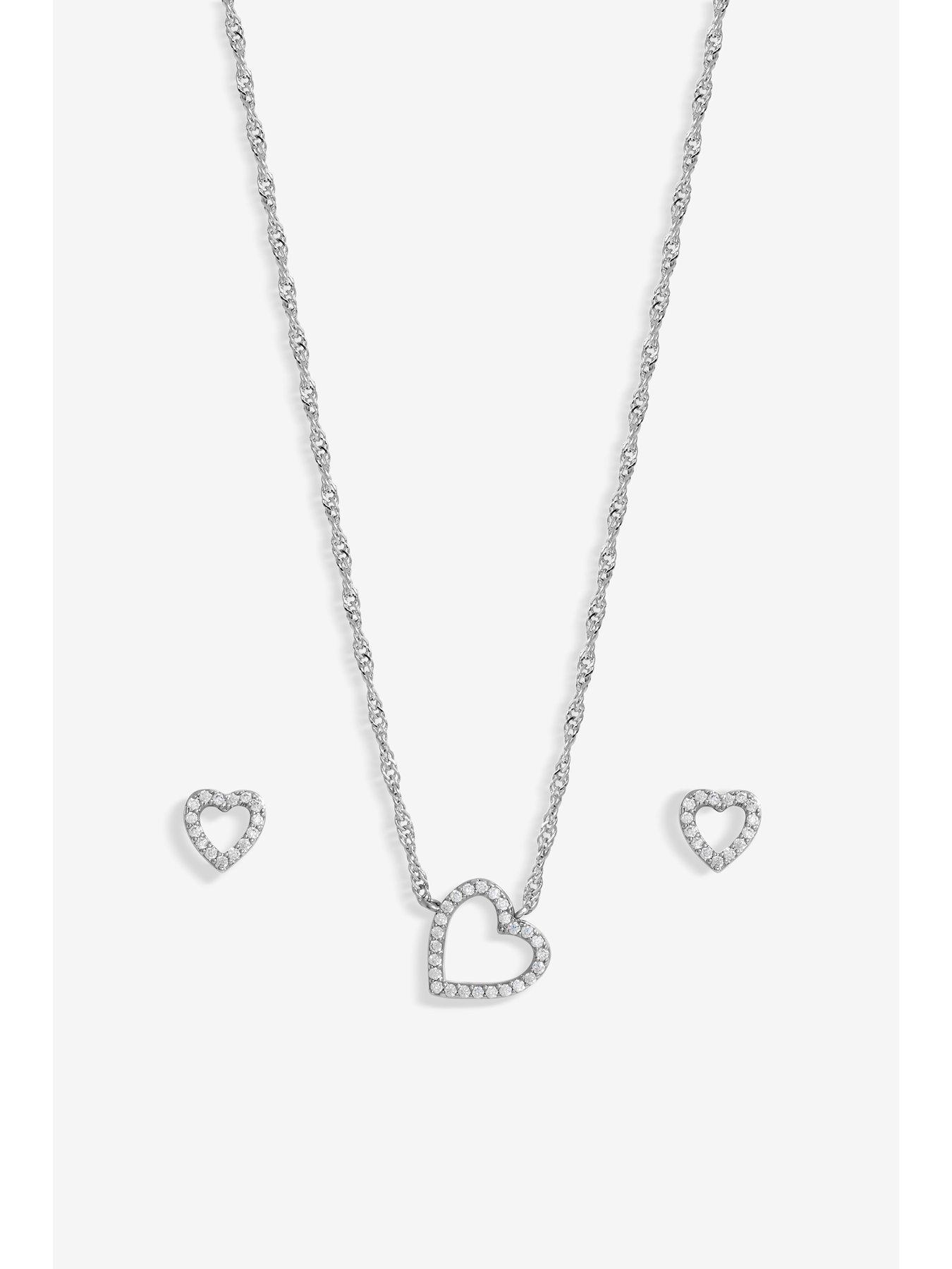 Jon Richard Jon Richard Rhodium Plated Cubic Zirconia Open Heart Set ...