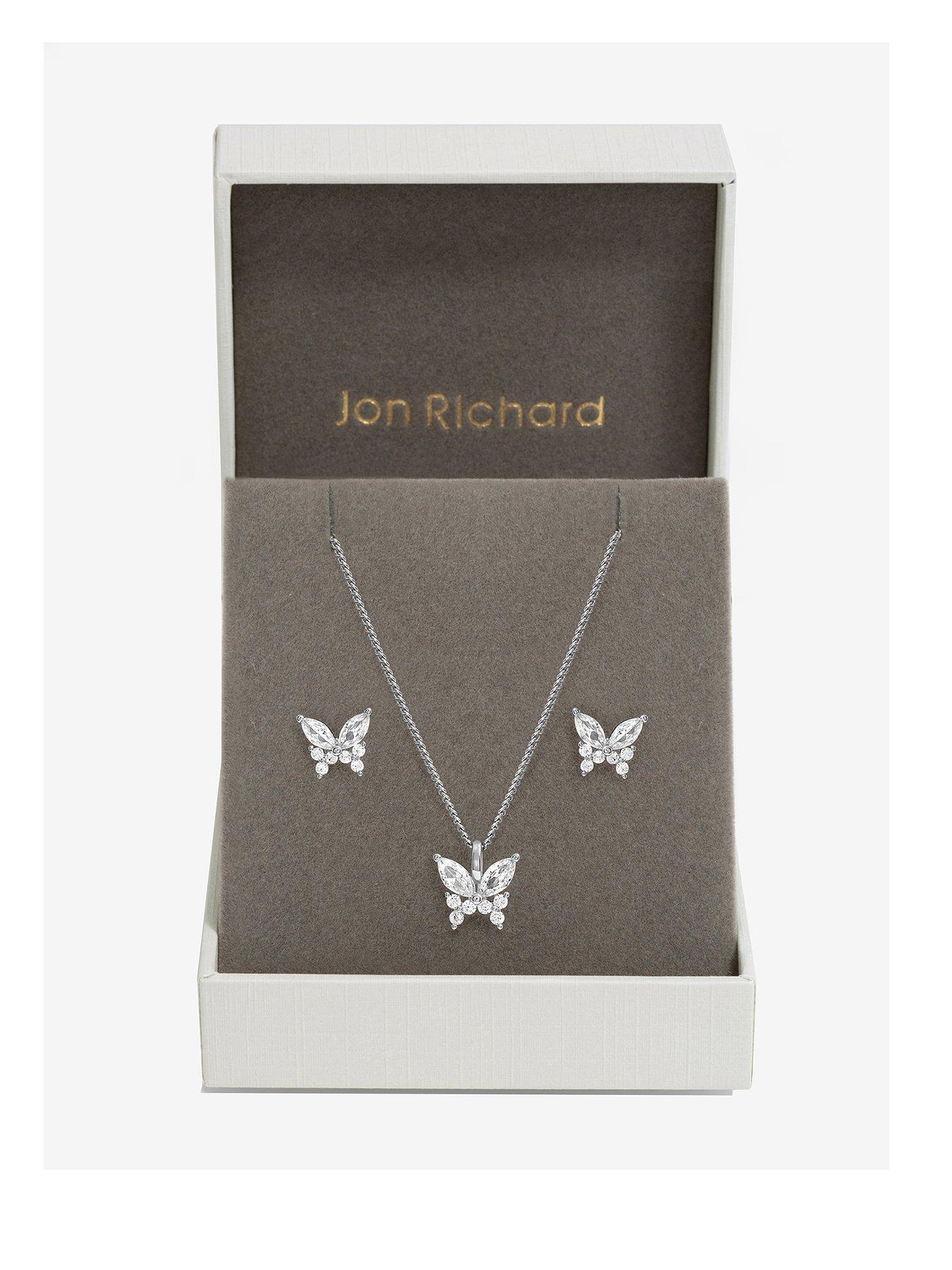 Image 1 of 4 of Jon Richard Rhodium Plated Cubic Zirconia Butterfly Set - Gift Boxed