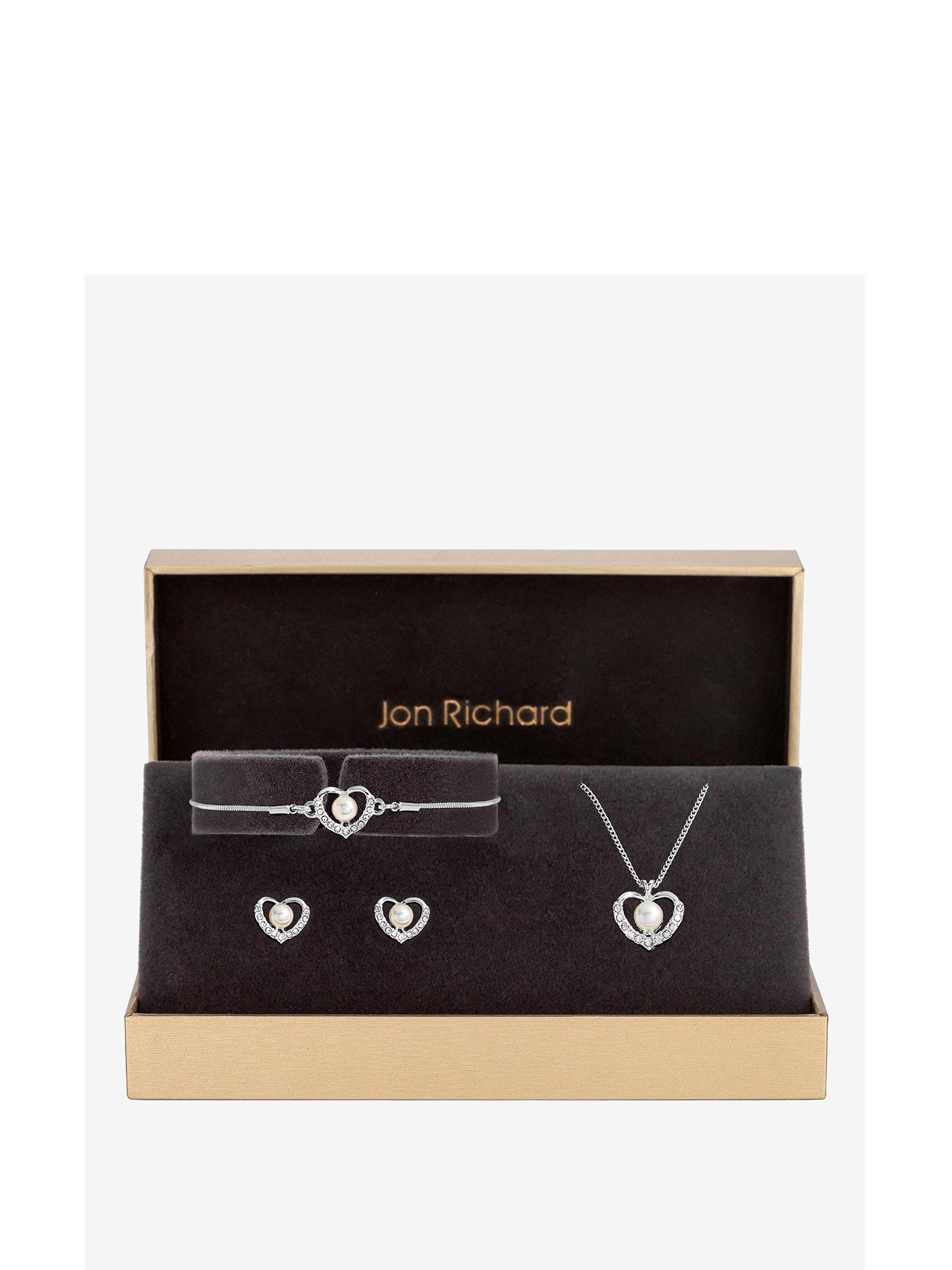 undefined Silver Plated Pearl And Crystal Heart Trio Set - Gift Boxed
