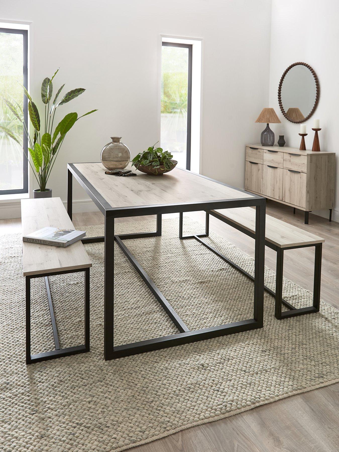 undefined Harlem Grey Oak Dining Table  &  2 Benches - FSC® Certified