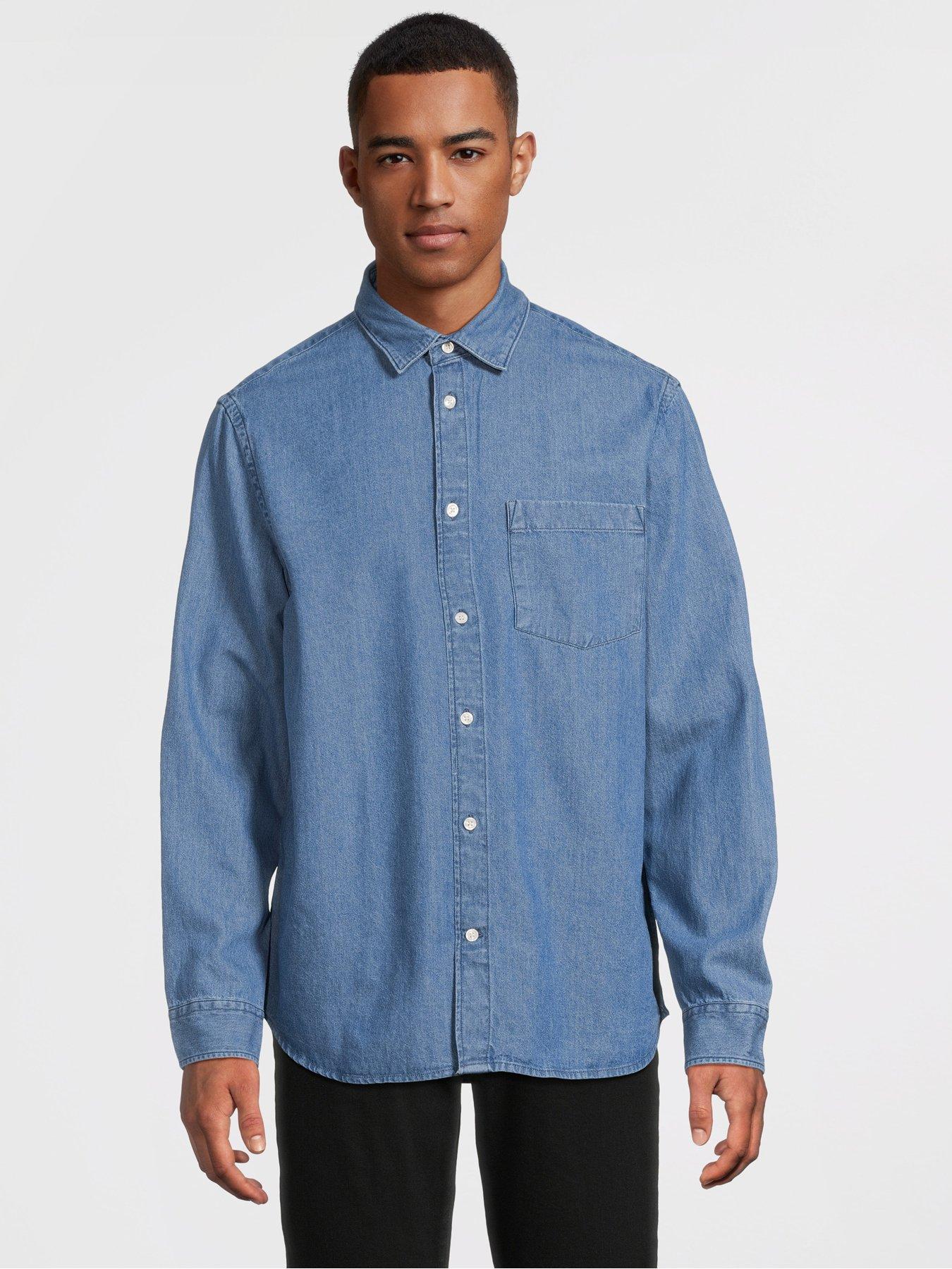 undefined Regular Fit Long Sleeve Denim Shirt - Blue