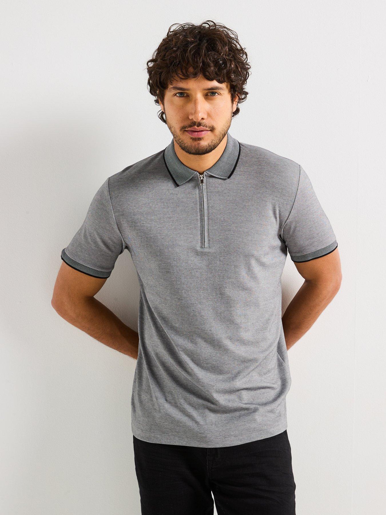 undefined Fave Sport Zip Short Sleeve Polo Shirt - Grey