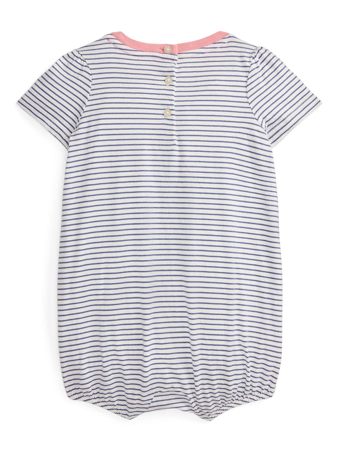 Image 2 of 3 of Polo Ralph Lauren Baby Girls Stripe Script Shortall - Blue