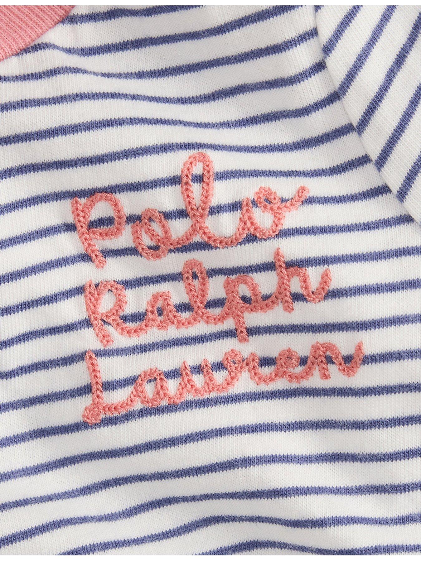 Image 3 of 3 of Polo Ralph Lauren Baby Girls Stripe Script Shortall - Blue