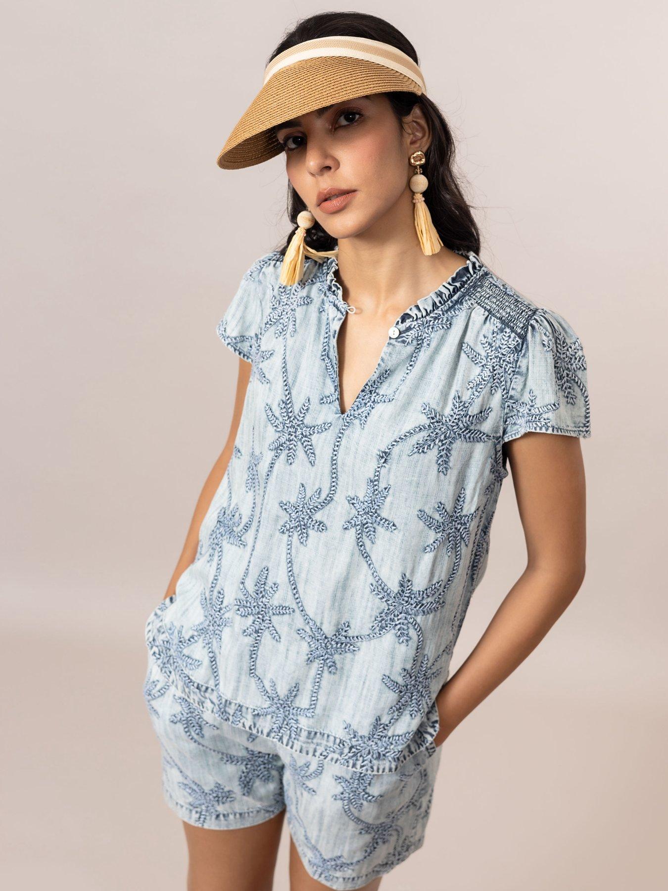 undefined Ada Palm Print Denim Short