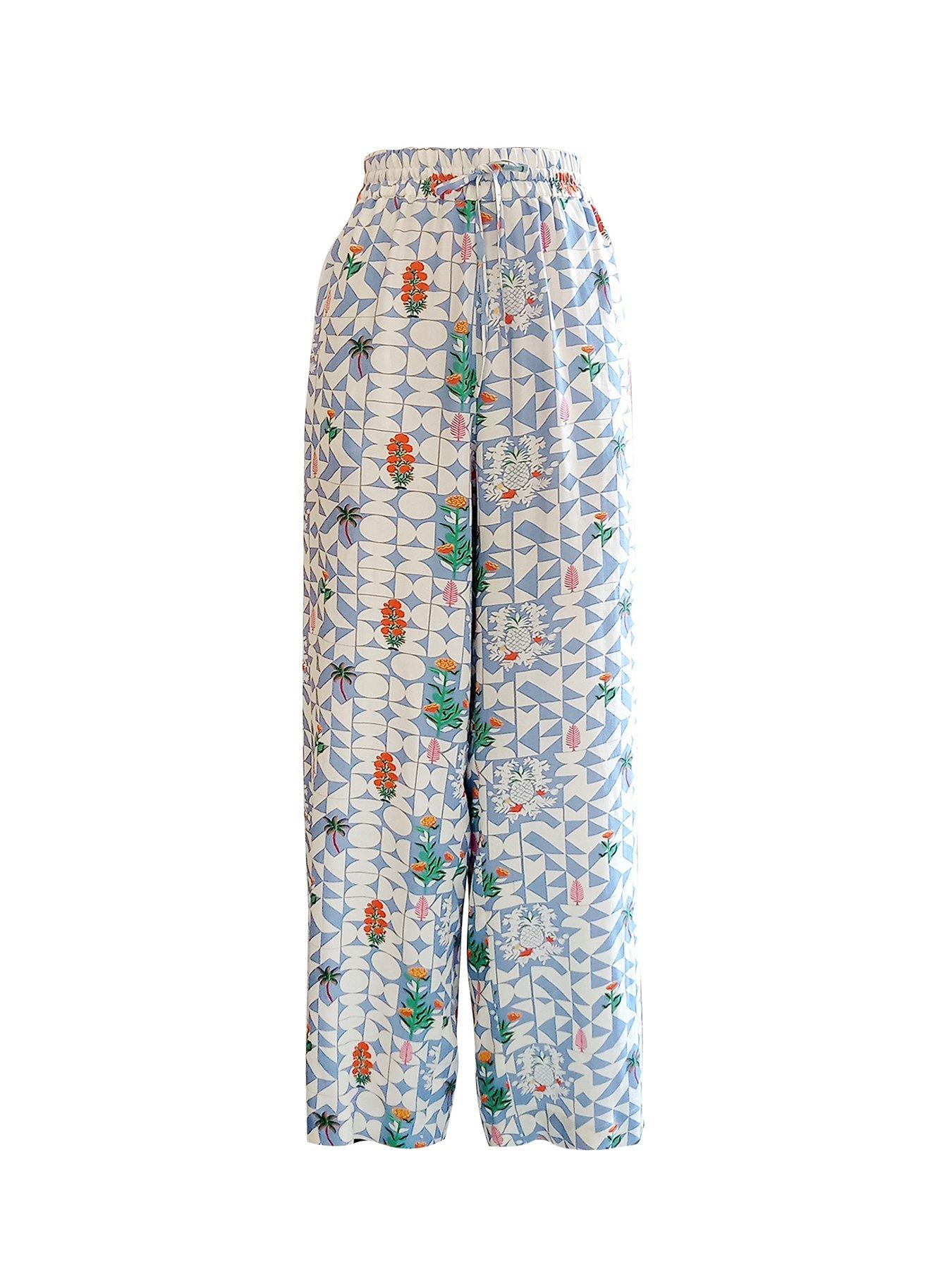 Emily Lovelock Denise Floral Print Pants - Blue