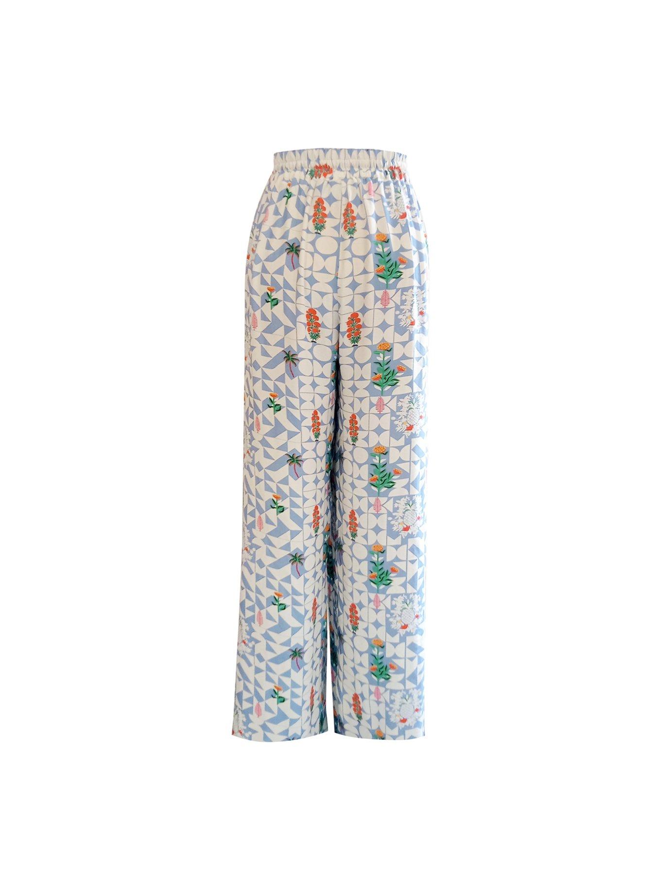 Image 2 of 3 of Emily Lovelock Denise Floral Print Pants - Blue
