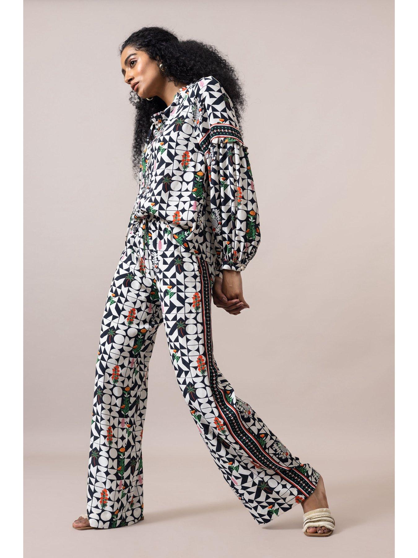 Image 3 of 3 of Emily Lovelock Denise Floral Print Pants - Blue