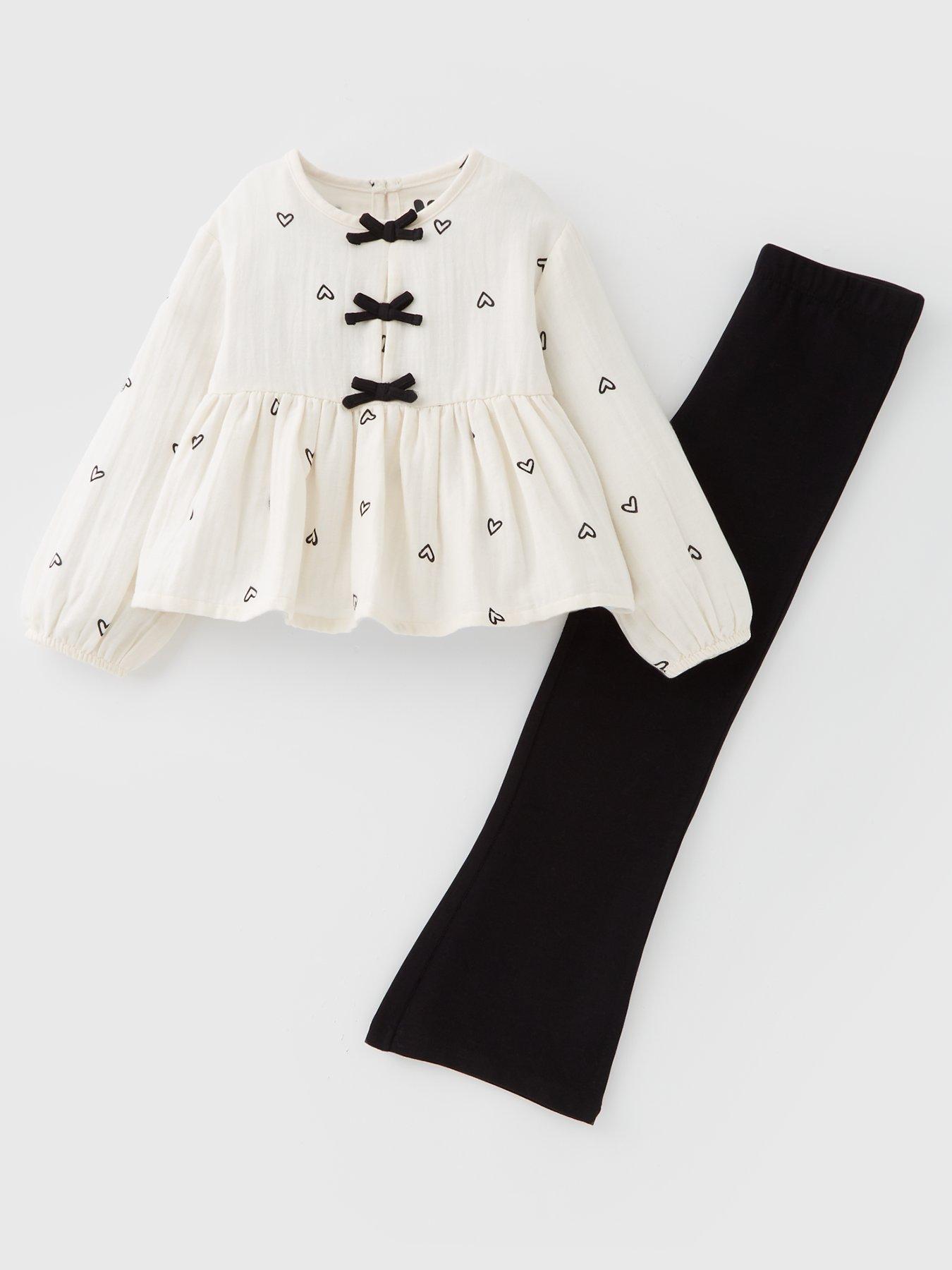Mini V by Very Girls Bow Print Top With Flare Leggings - Multi