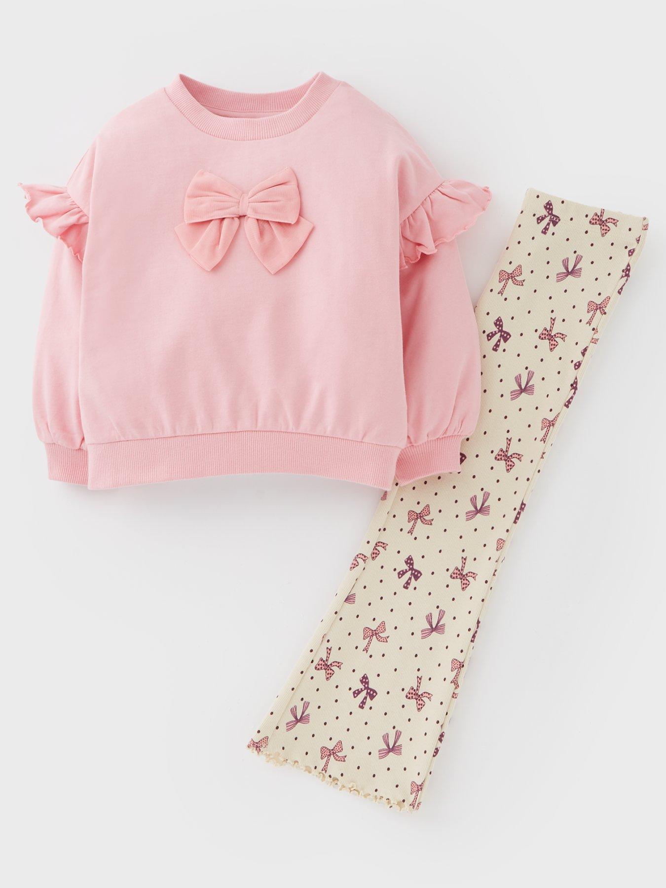 Image 1 of 4 of Mini V by Very Girls Flare Leggings With 3D Bow Sweat - Multi