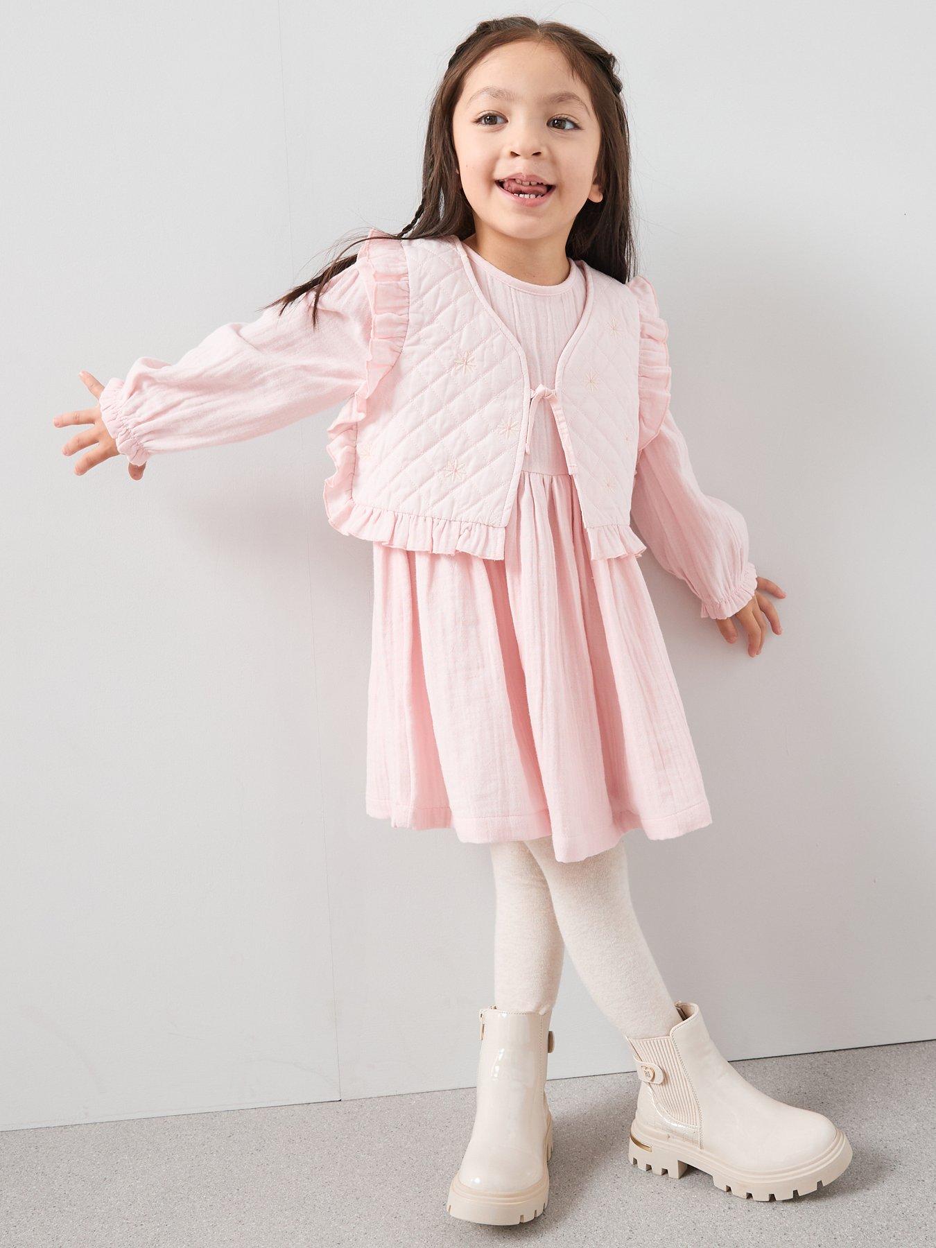 Image 1 of 5 of The Very Collection Girls Dress With Embroidered Waistcoat - Pink