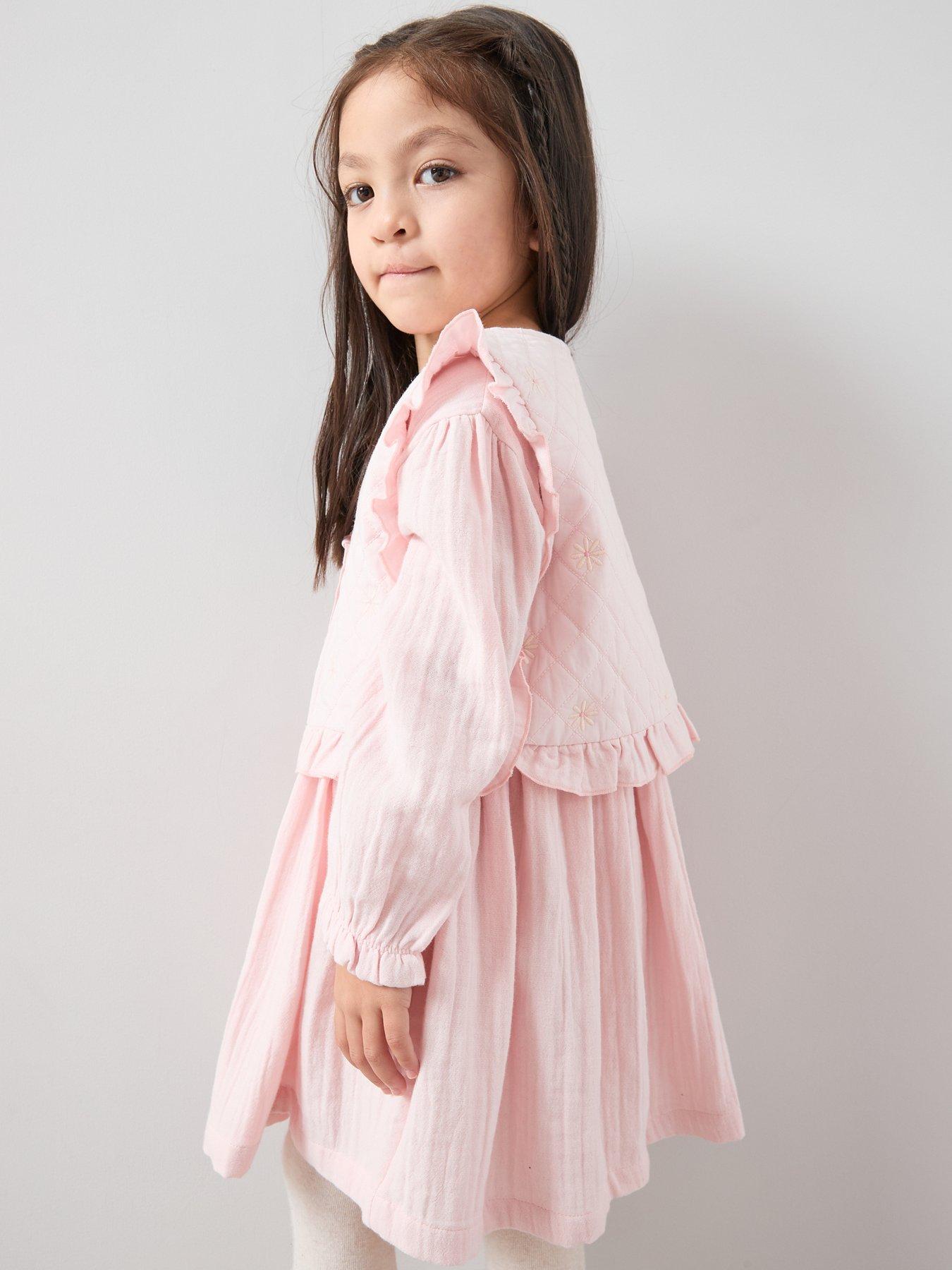 Image 2 of 5 of The Very Collection Girls Dress With Embroidered Waistcoat - Pink