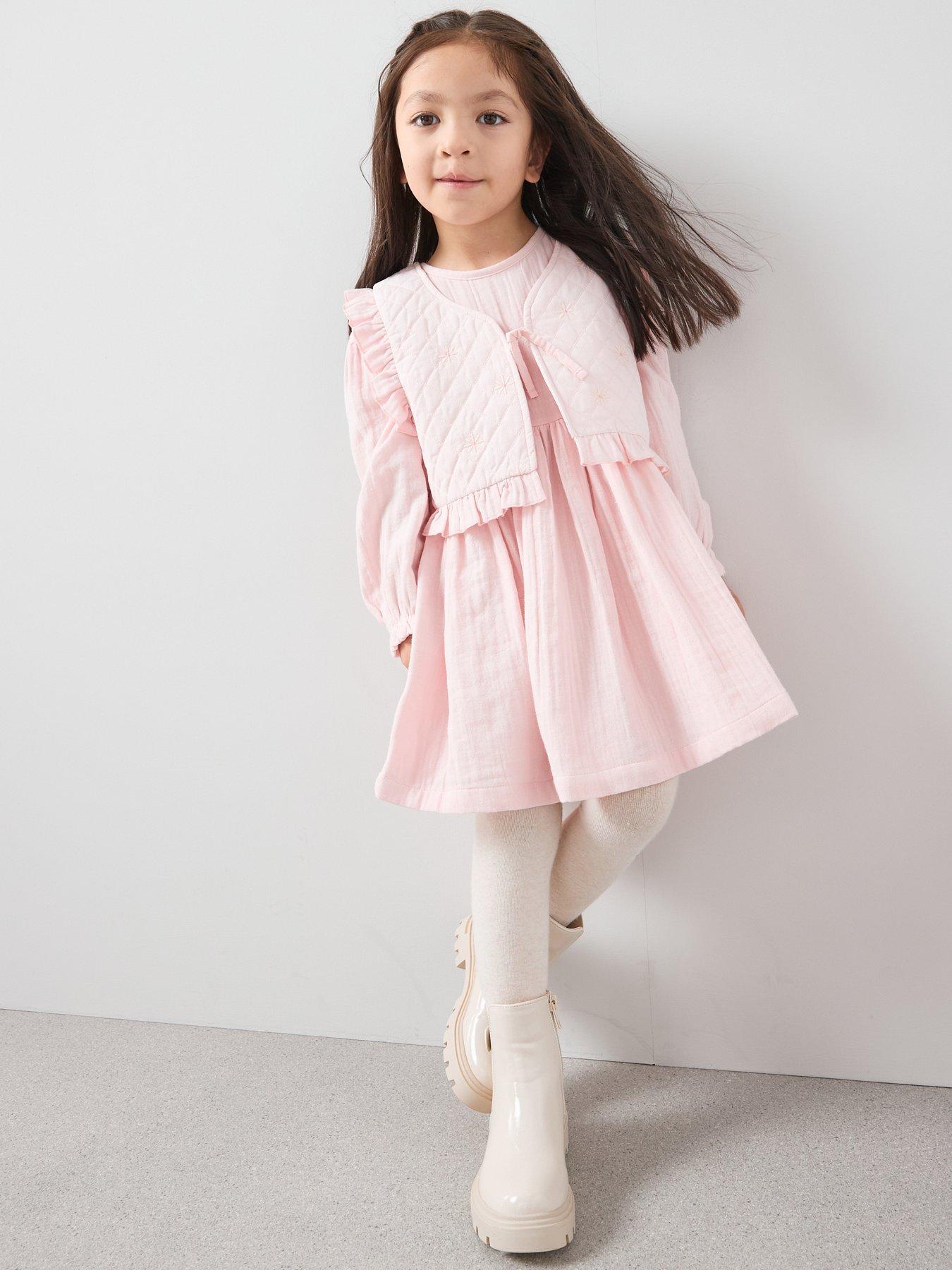 Image 3 of 5 of The Very Collection Girls Dress With Embroidered Waistcoat - Pink