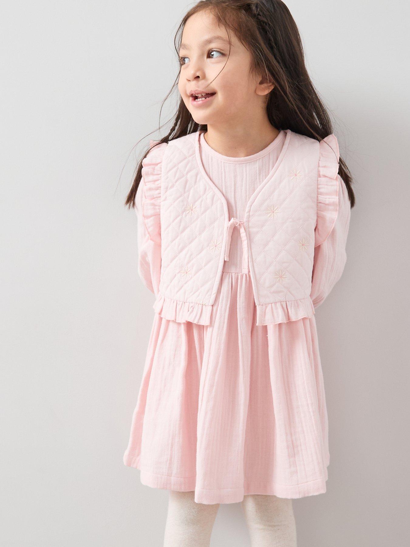 Image 5 of 5 of The Very Collection Girls Dress With Embroidered Waistcoat - Pink