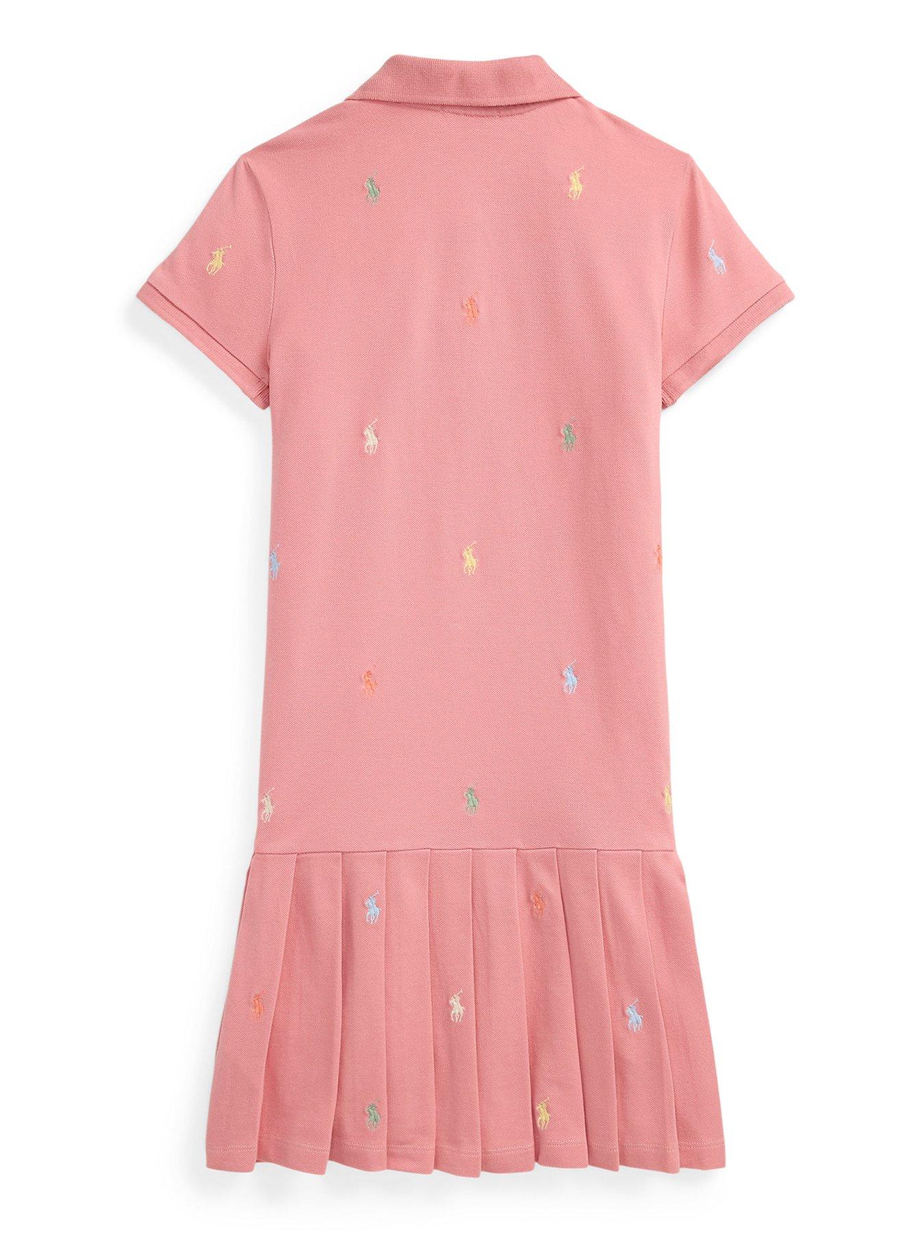 Image 2 of 2 of Polo Ralph Lauren Girls All Over Print Pony Dress - Pink