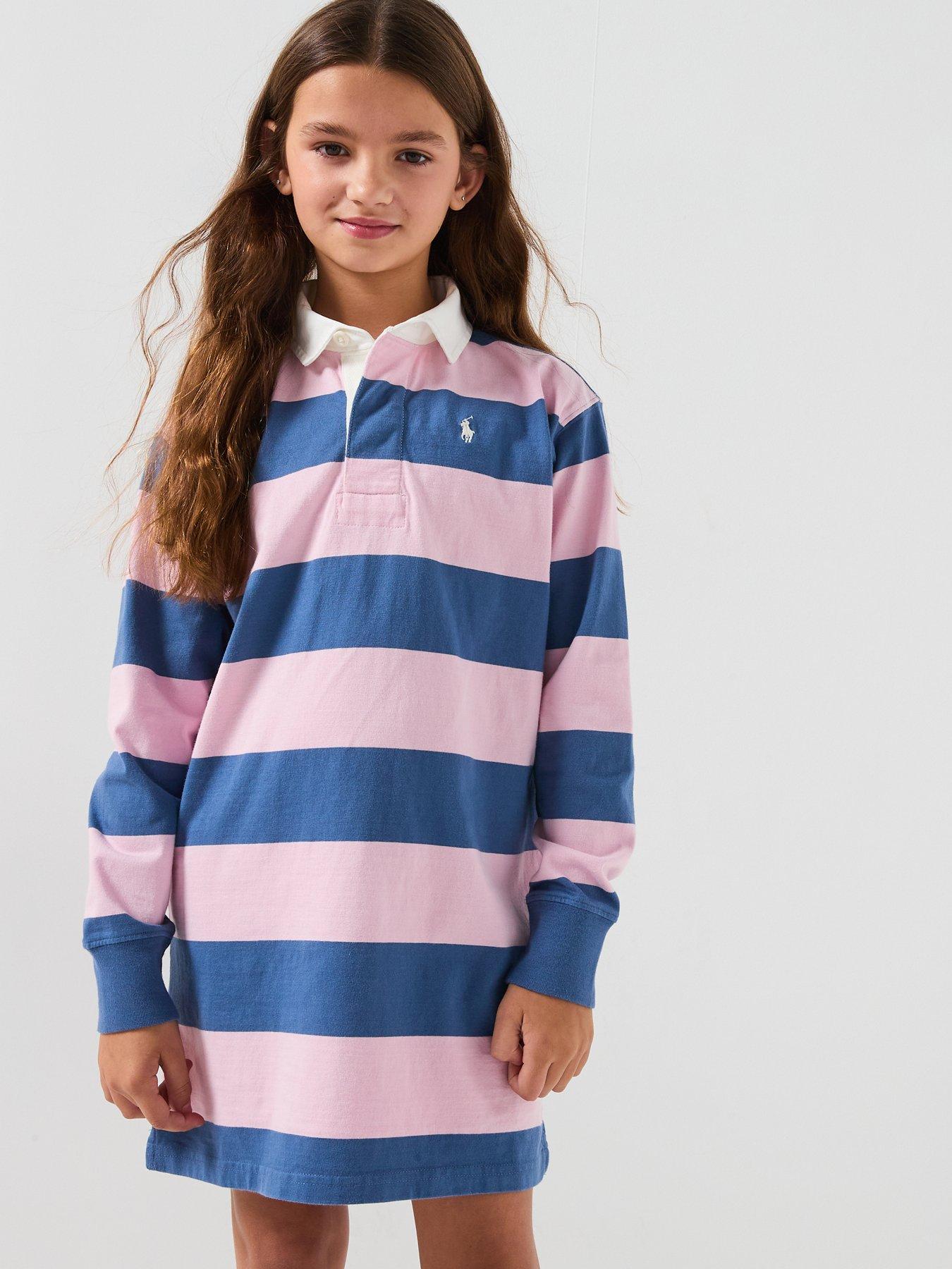 Image 1 of 6 of Polo Ralph Lauren Girls Stripe Long Sleeve Rugby Dress - Multi