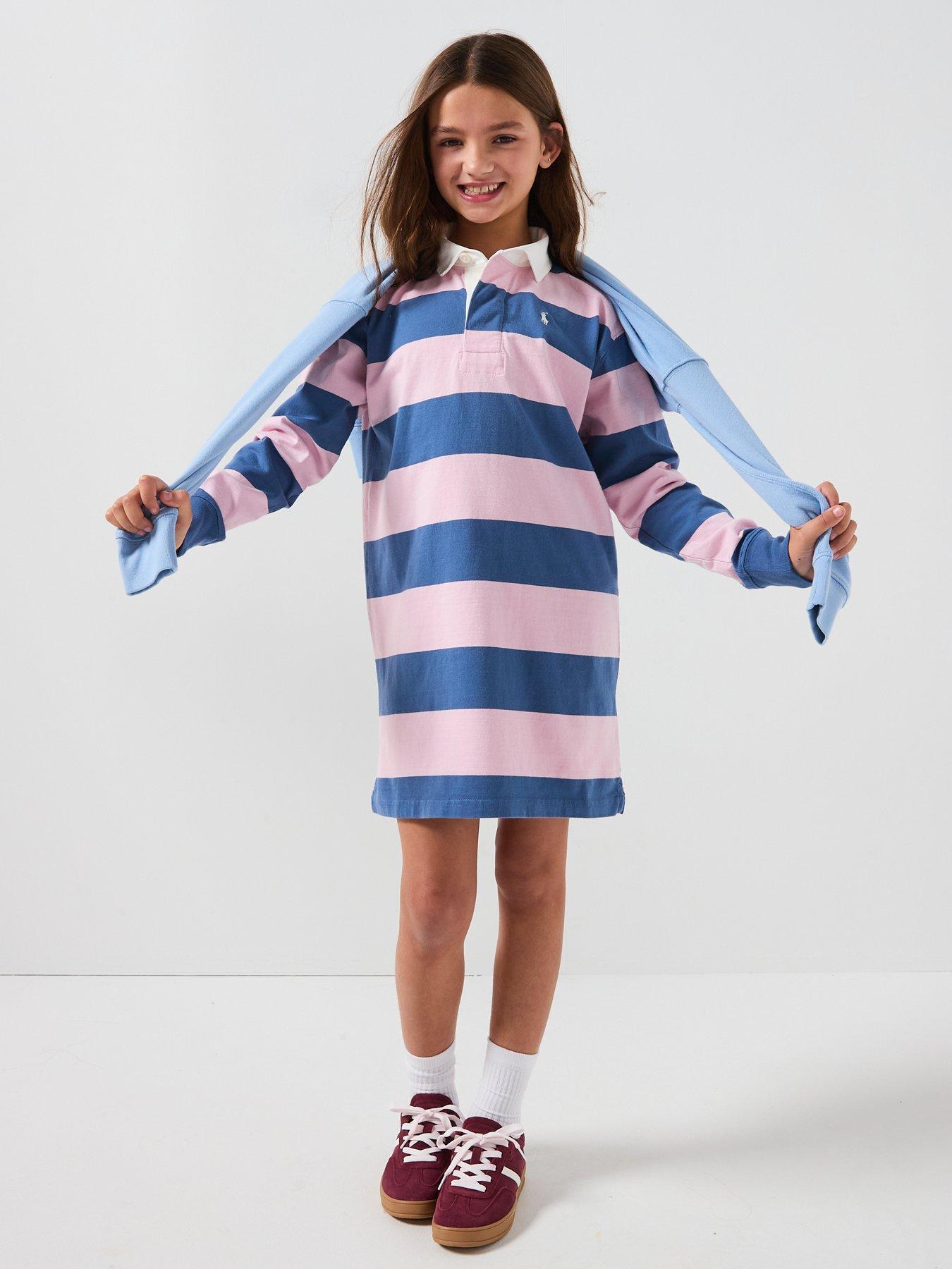 Image 3 of 6 of Polo Ralph Lauren Girls Stripe Long Sleeve Rugby Dress - Multi