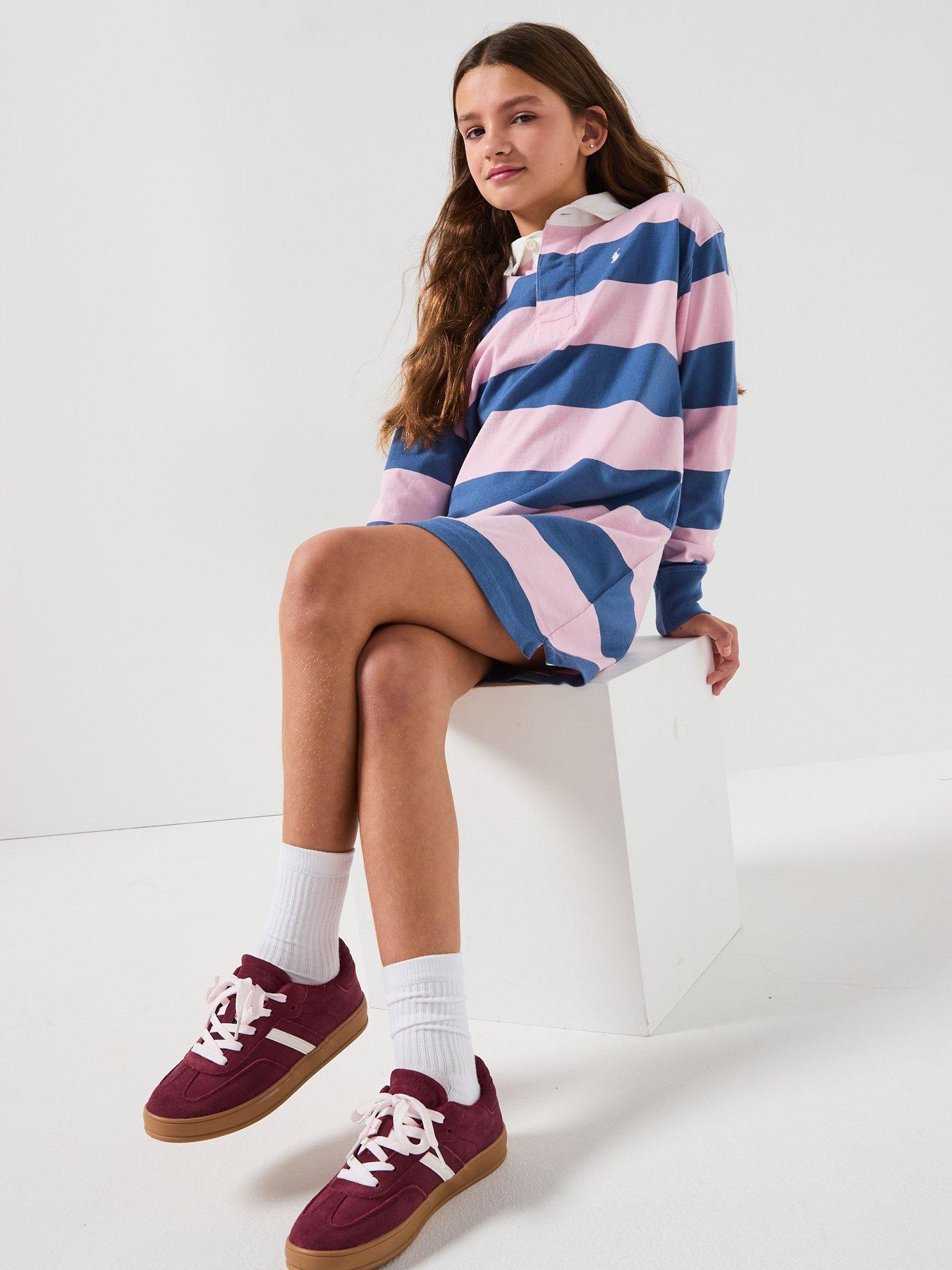 Image 5 of 6 of Polo Ralph Lauren Girls Stripe Long Sleeve Rugby Dress - Multi