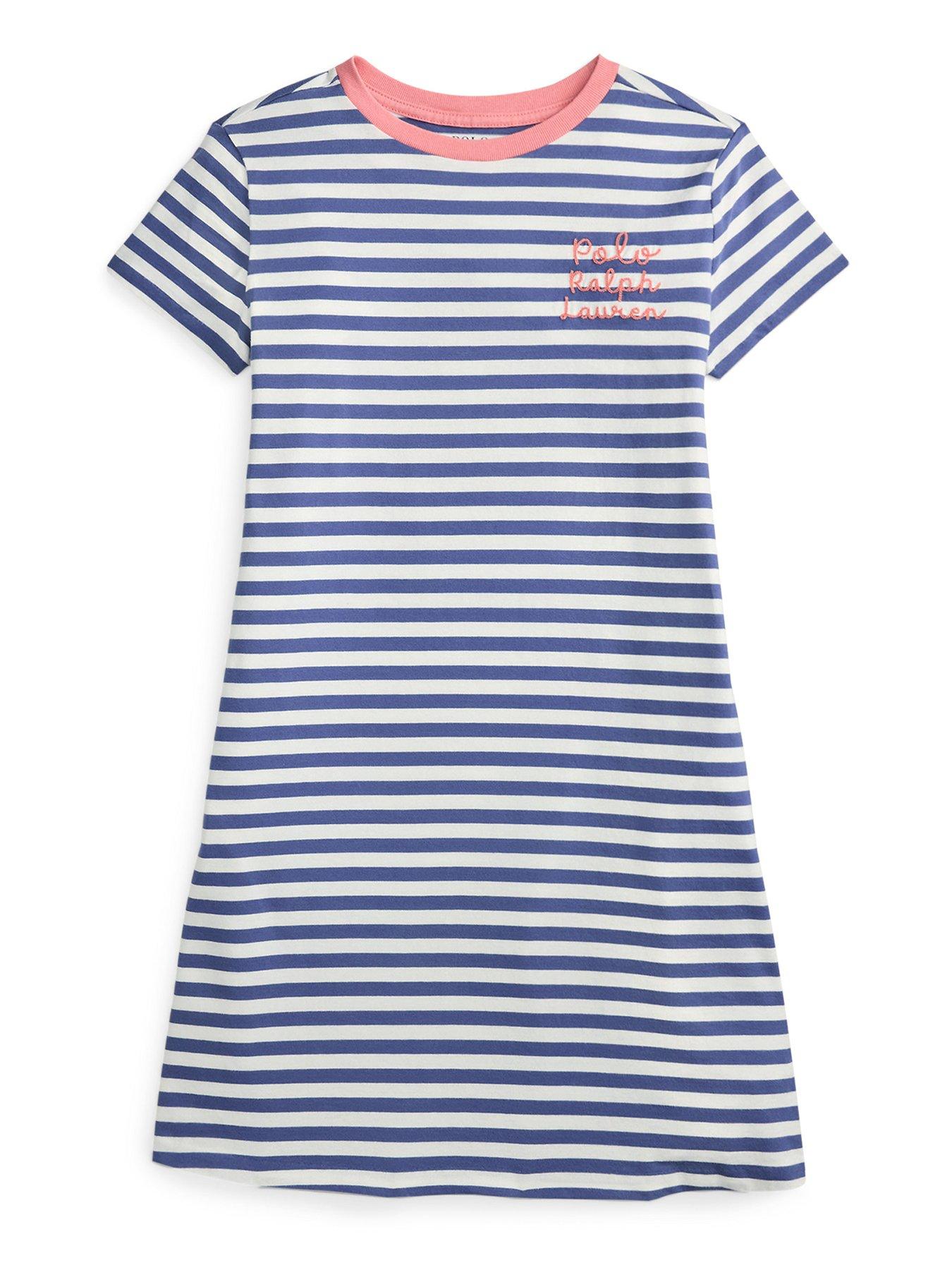 Image 1 of 2 of Polo Ralph Lauren Girls Short Sleeve Stripe Dress - Blue