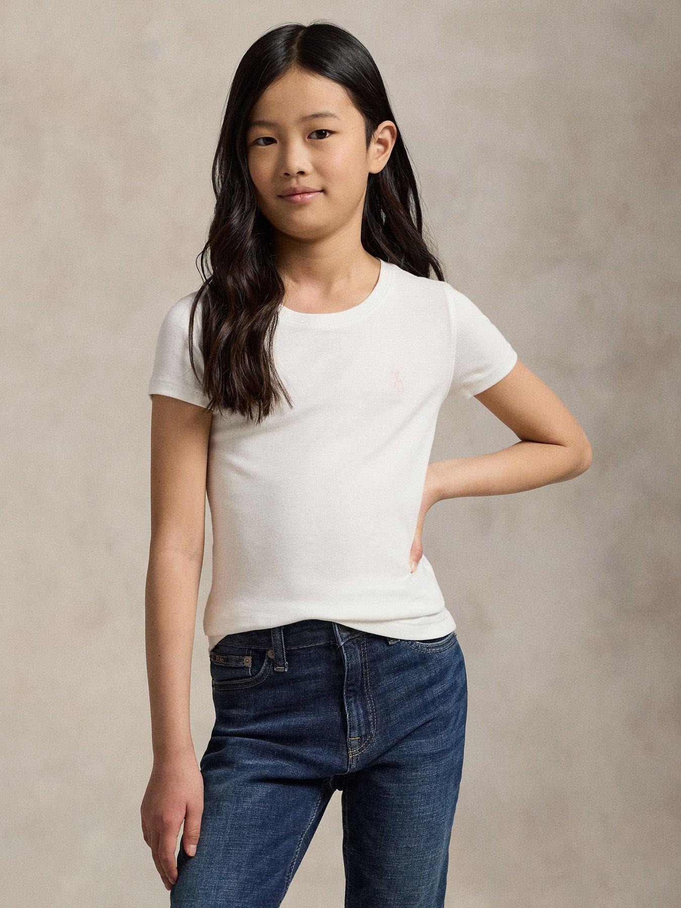 Polo Ralph Lauren Girls Classic Short Sleeve T-Shirt, White, Size Age: 16 Years=Xl