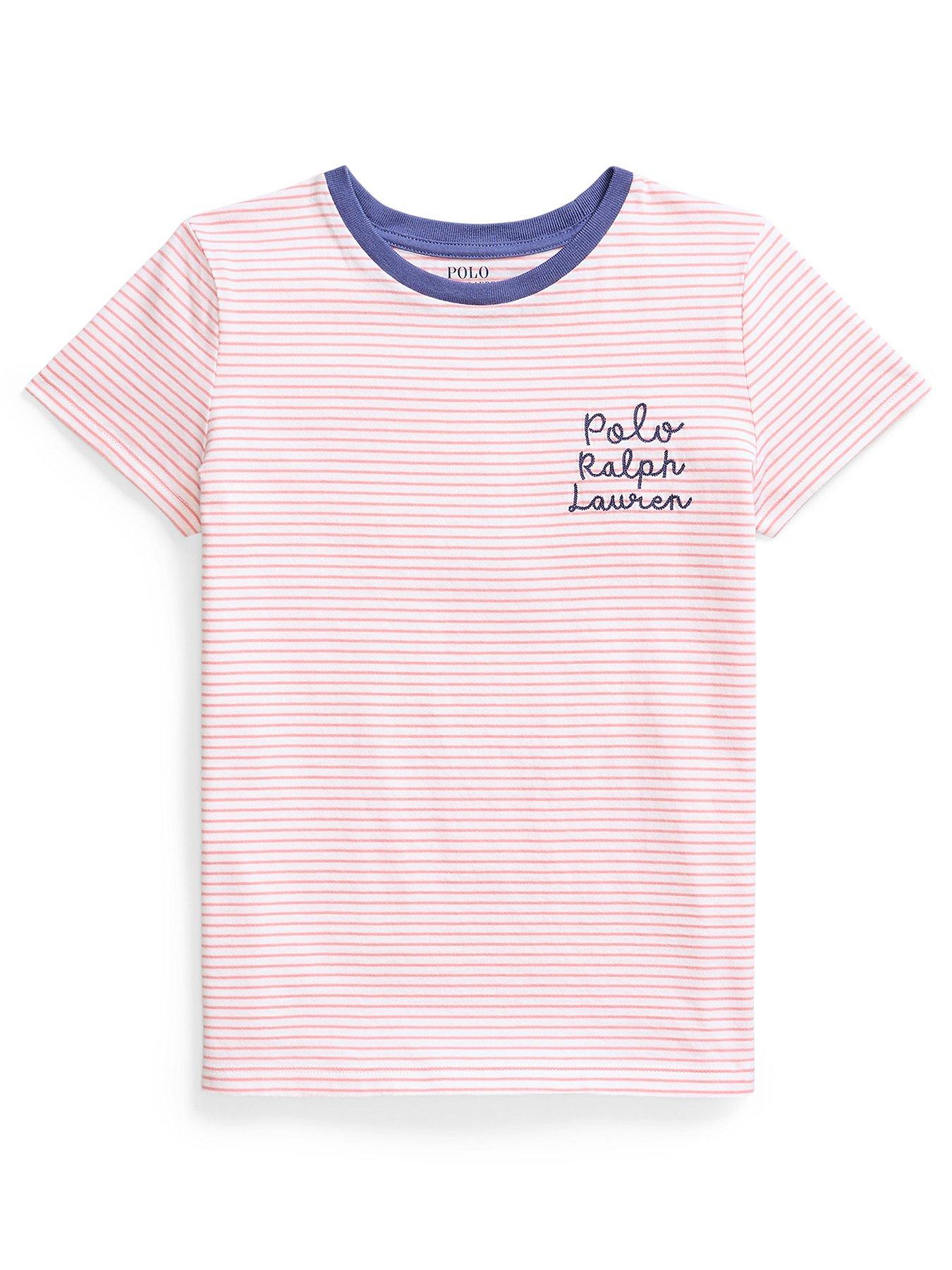 undefined Girls Stripe Script Short Sleeve T-Shirt - Pink