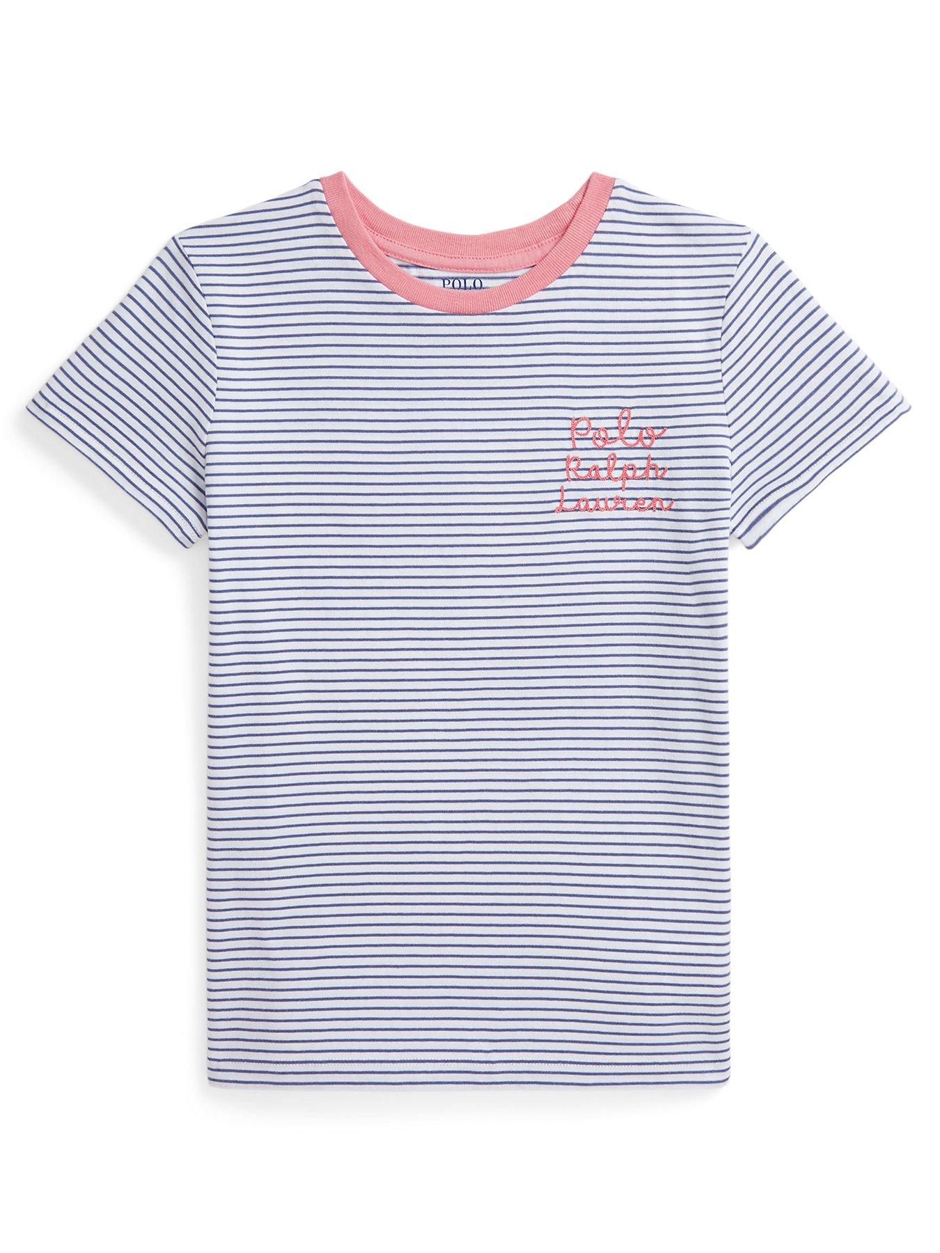 Polo Ralph Lauren Girls Stripe Script Short Sleeve T-Shirt - Blue