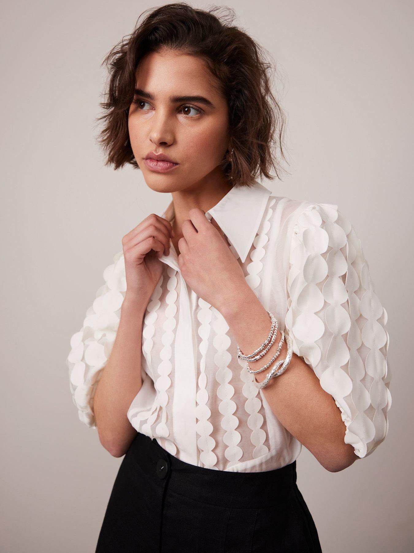 undefined White Organza Puff Sleeve Shirt - Ivory